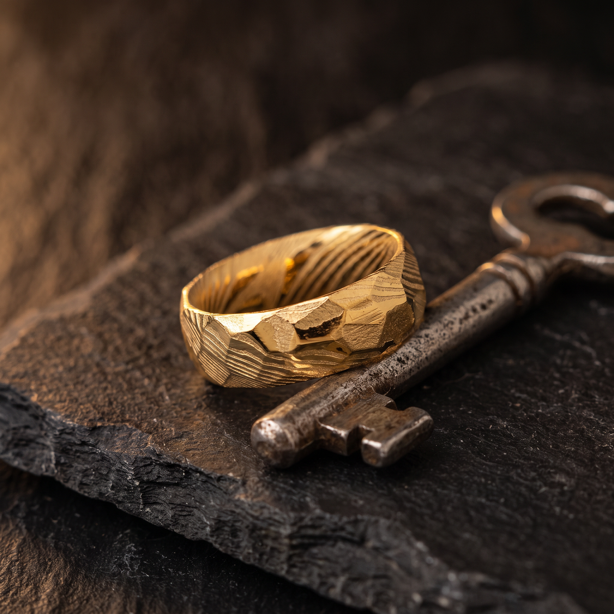 Golden Damascus ring - built to last