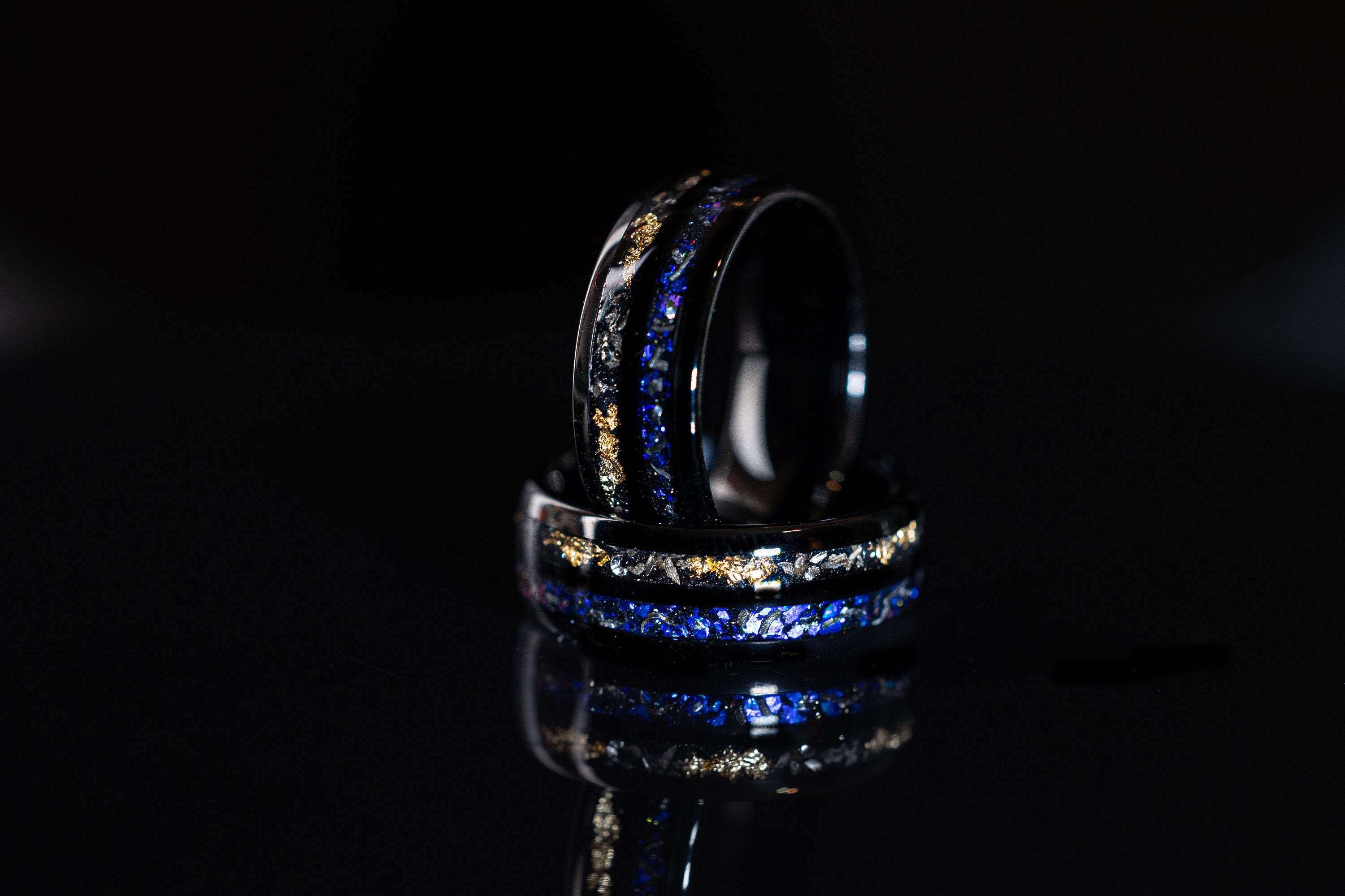 Tungsten Meteorite Wedding Band: Nebula & Crushed Gold Leaf Ring (5mm)