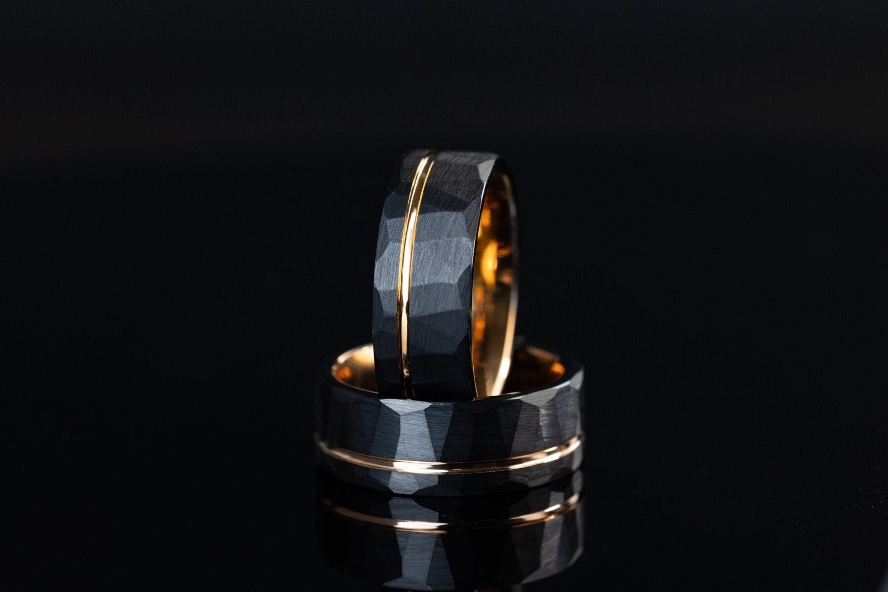 Black Hammered Tungsten Carbide Ring: Rose Gold Womens Wedding Band, 4mm