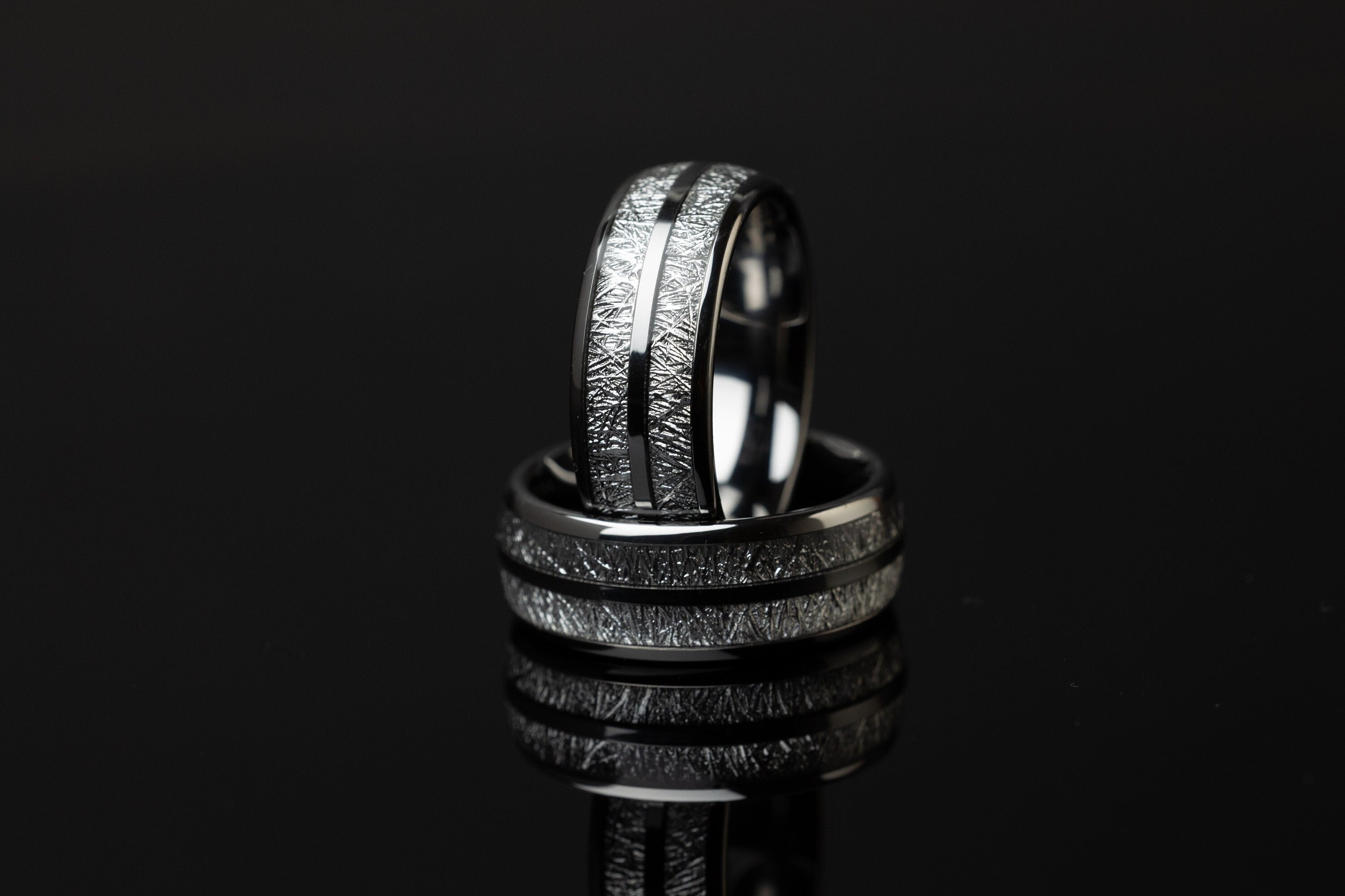 Silver Meteorite Tungsten Wedding Band - 5mm Domed Ring