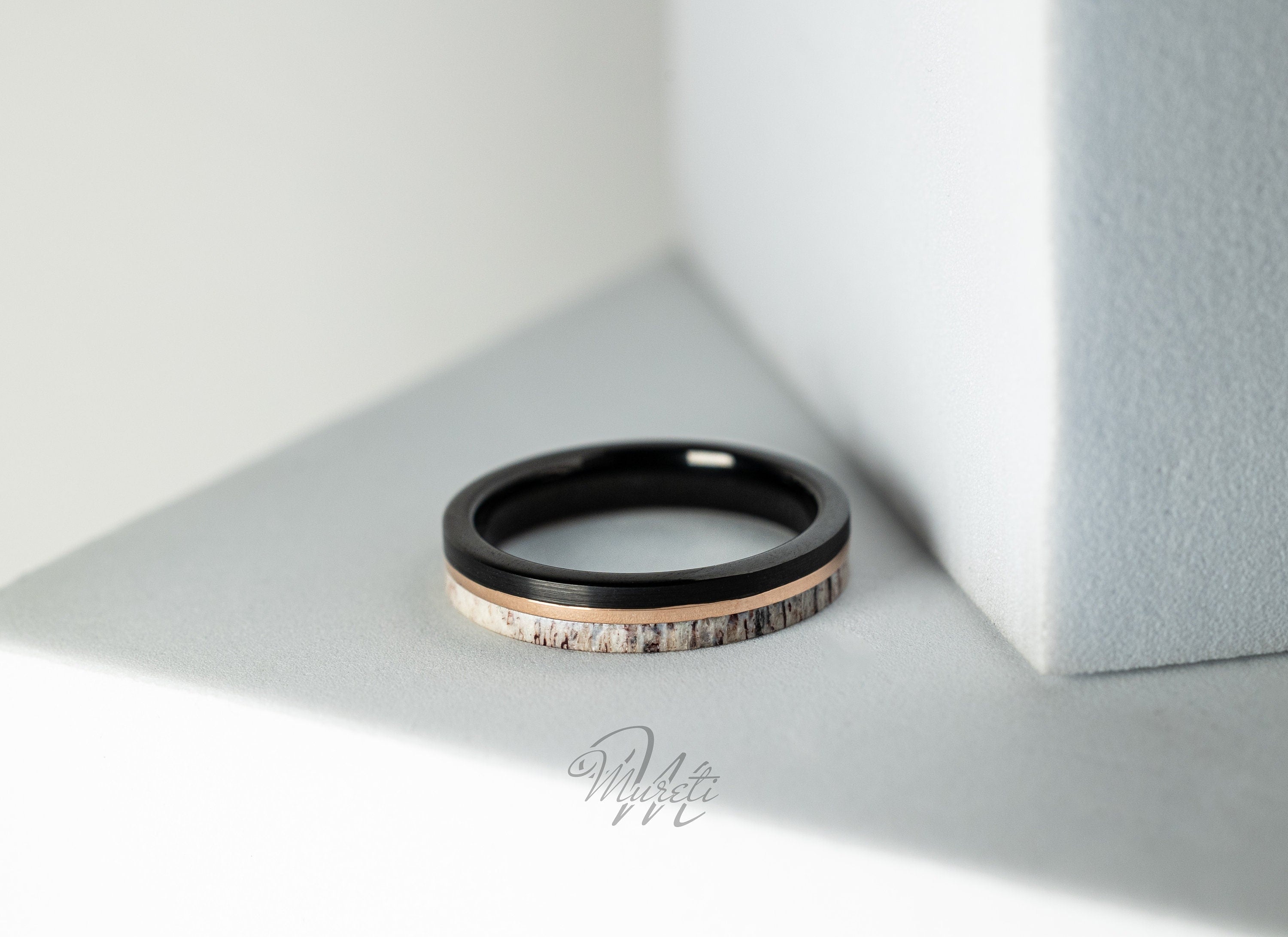 Deer Antler Ring, Antler Deer Ring, Antler Tungsten Ring, Deer Antler Band, Deer Wedding Band, Tungsten Ring for Women, 4mm Ring