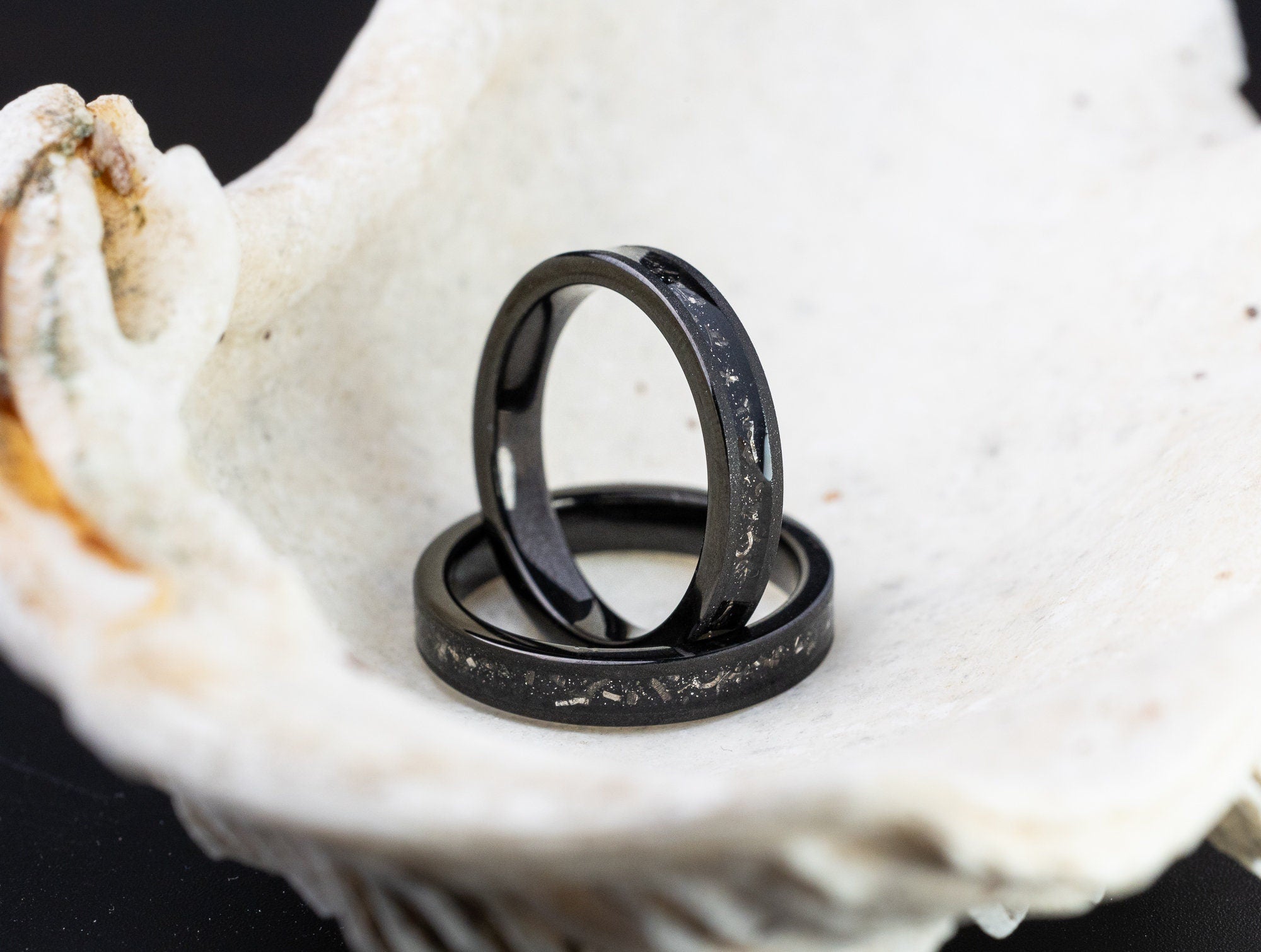 Meteorite Ring Black, Black Meteor Band, Wedding Band for Women, Sandblasted Brushed Meteorite Band, Meteor Ring for Women, 4mm