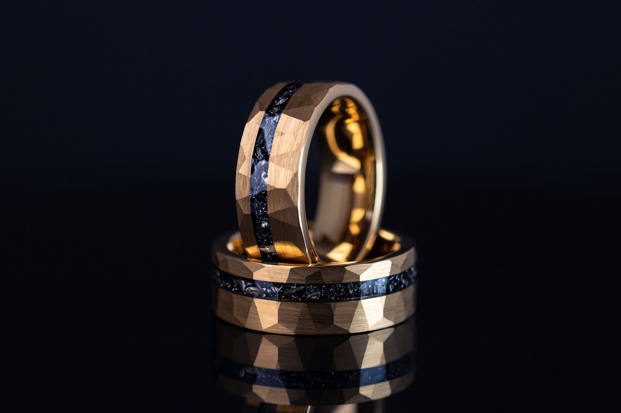 Hammered Gold Meteorite Ring: 24K Tungsten Wedding Band (5mm)