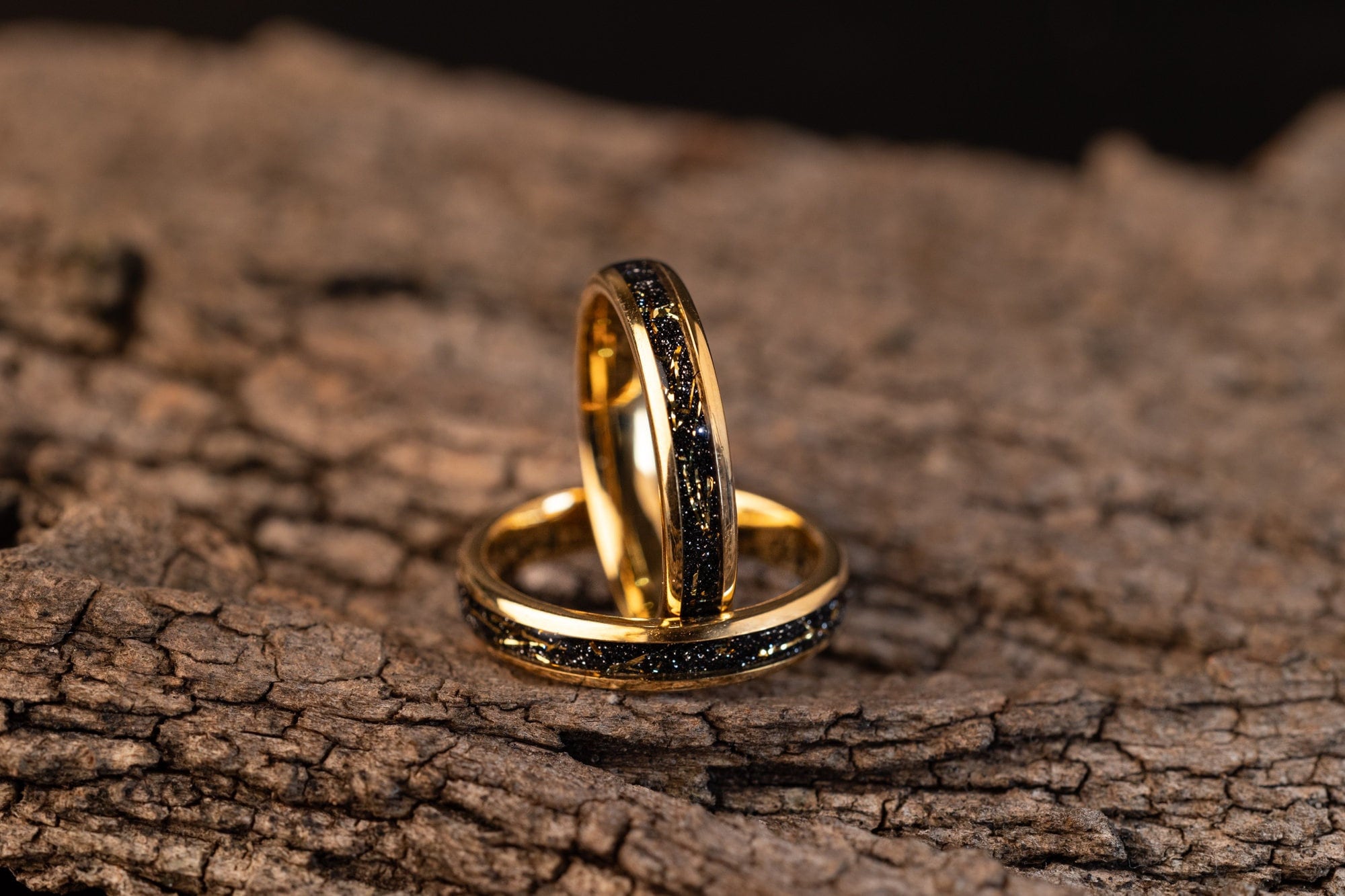 Cosmic Galaxy Ring, Tungsten Wedding Ring, Gold Space Galaxy Ring, Wedding Band Women, Meteorite Galaxy Ring, Gold Inlay Band, 4mm Ring
