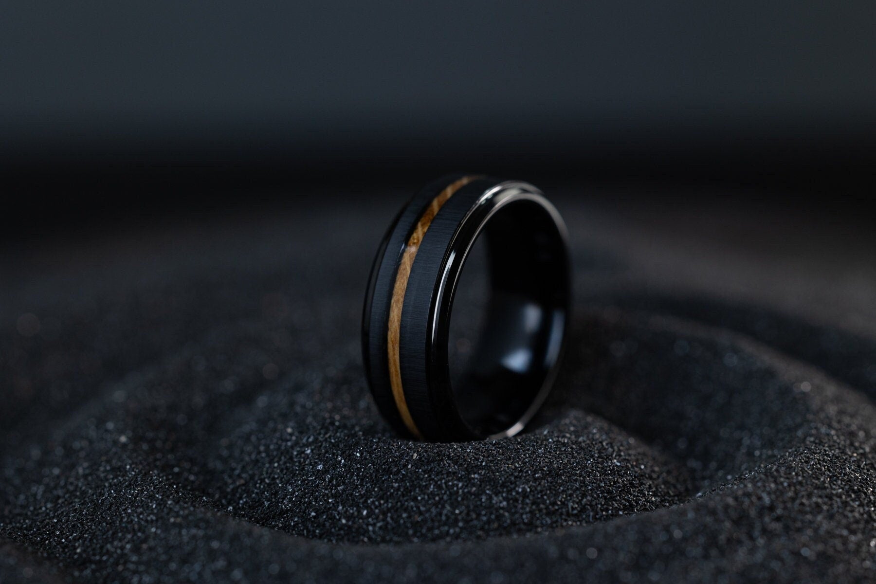 Whiskey Barrel Ring, Black Tungsten and Wood Inlay Ring, Mens Wedding Band, Wood Wedding Band, Unique Wedding Ring, 8mm