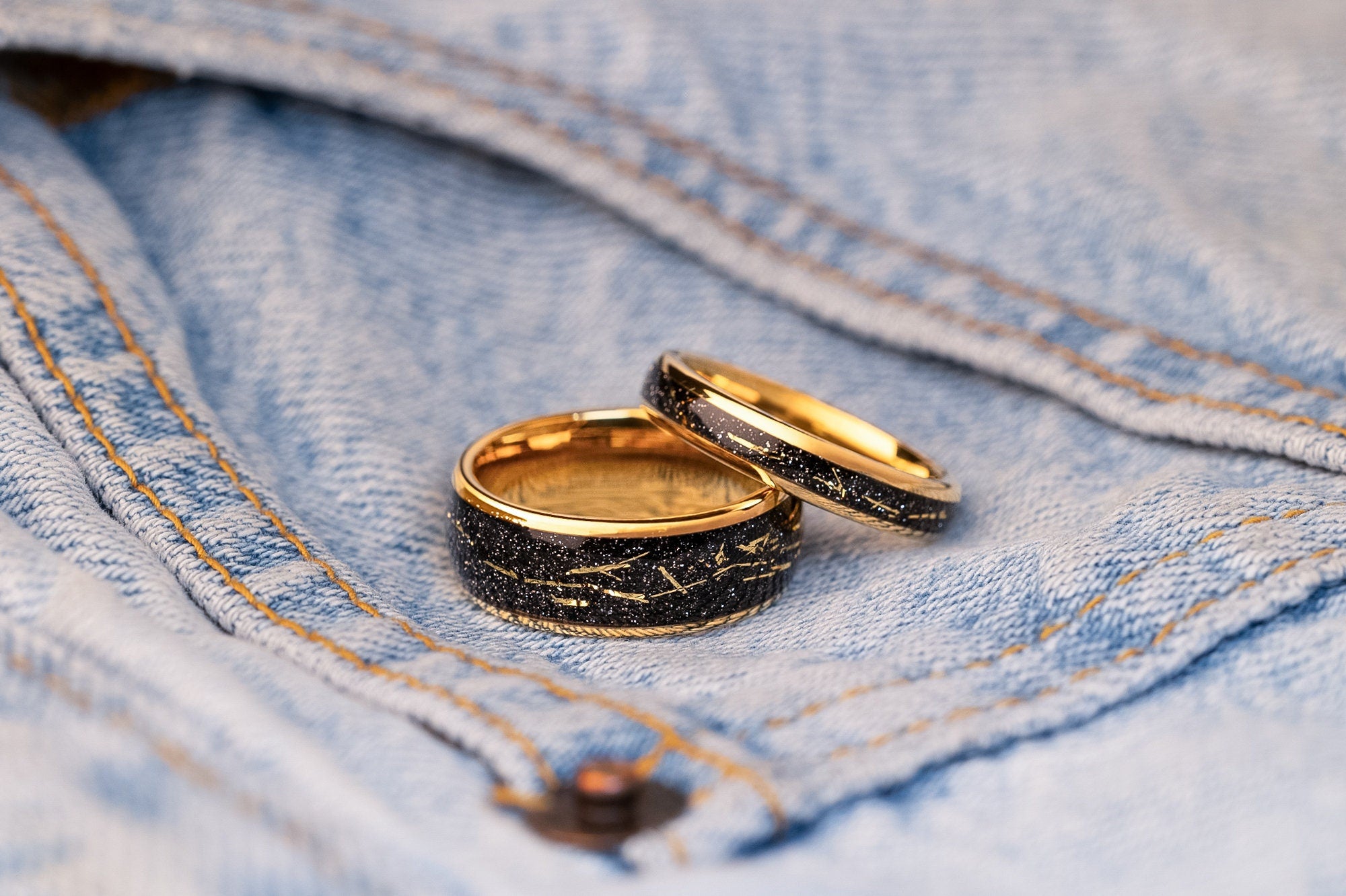 Cosmic Galaxy Ring Set, Cosmic Galaxy Couples Ring Set, Gold Space Galaxy Ring, His and Hers Wedding Rings, Space Galaxy Ring Set