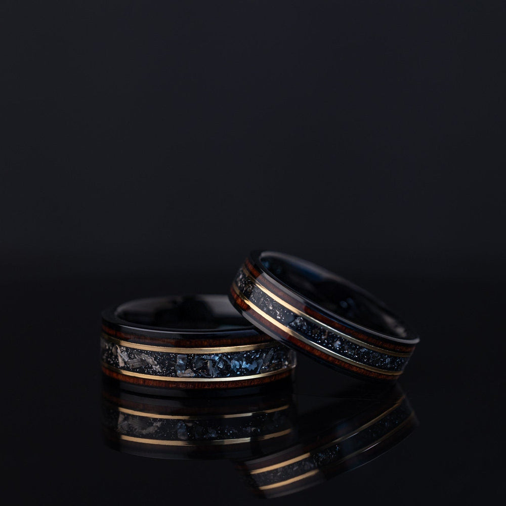 Everlasting Ember - Burnt Whiskey Barrel Ring with Meteorite, 8mm & 6mm Width