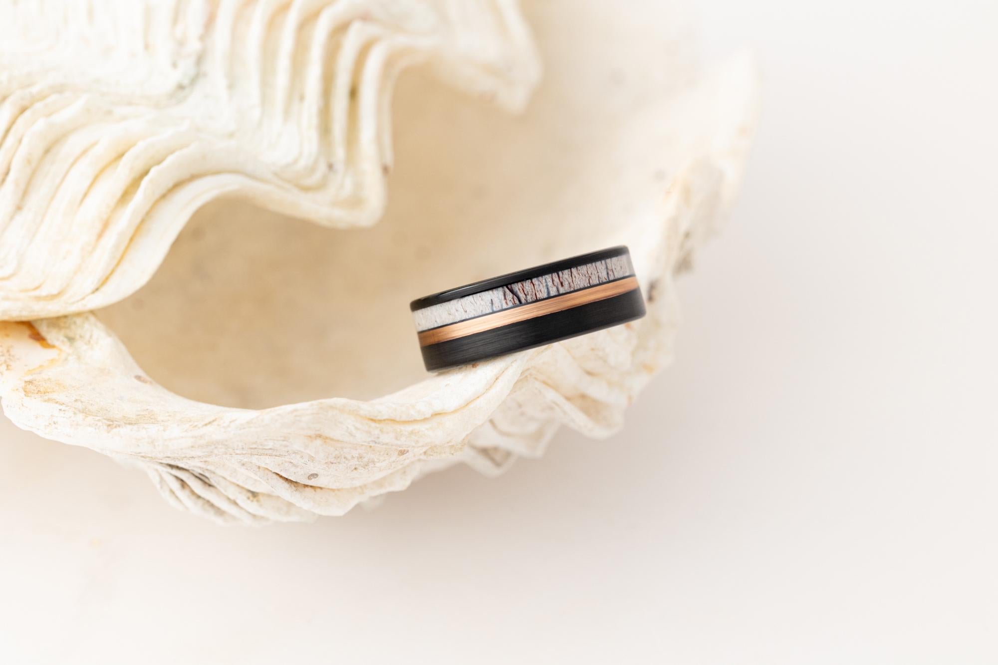 Deer Antler Ring, Black Tungsten Ring, Antler Black Tungsten Ring, Deer Wedding Band, Tungsten Ring for Men, 8mm Ring