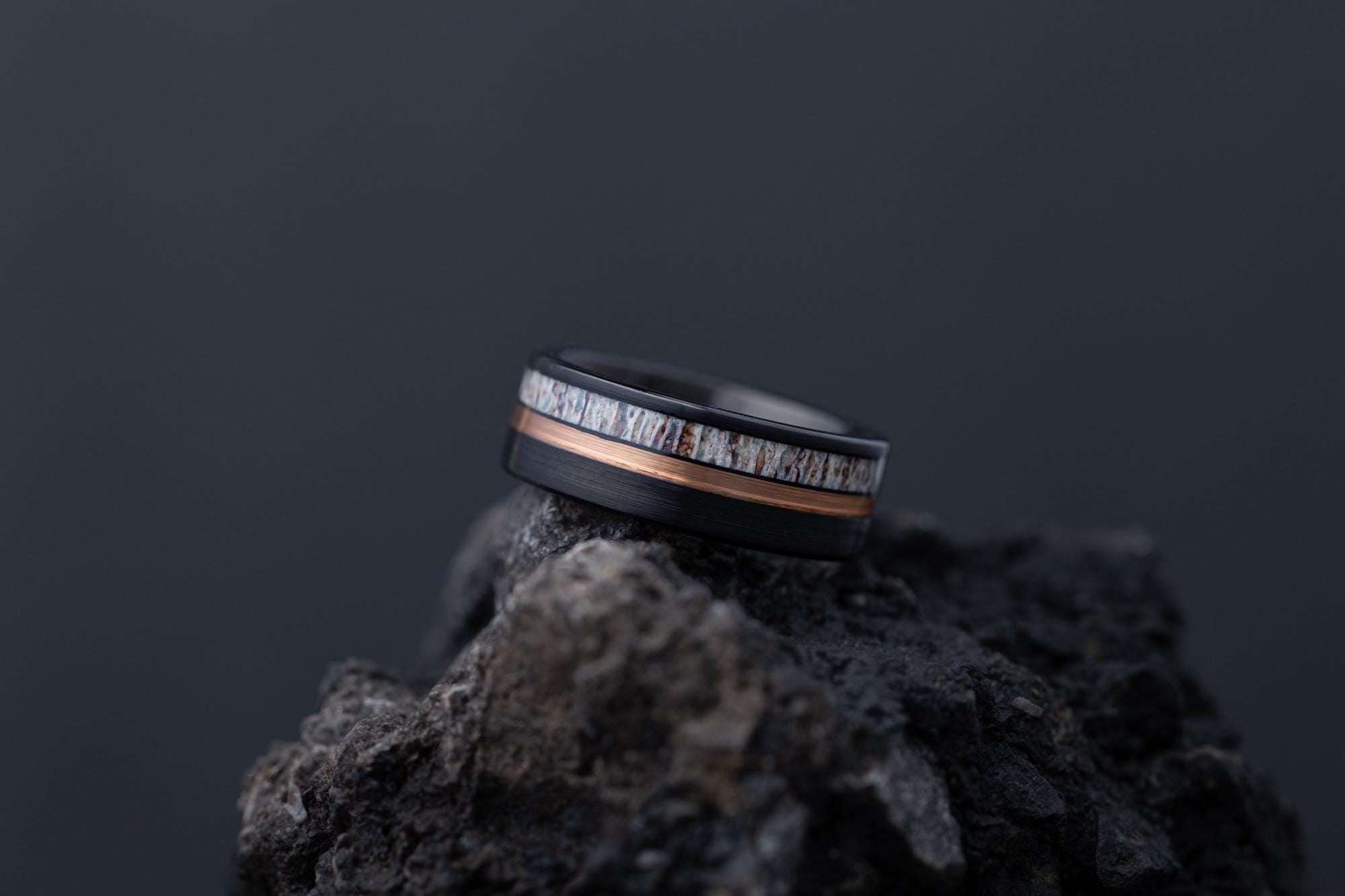 Deer Antler Ring, Black Tungsten Ring, Antler Black Tungsten Ring, Deer Wedding Band, Tungsten Ring for Men, 8mm Ring