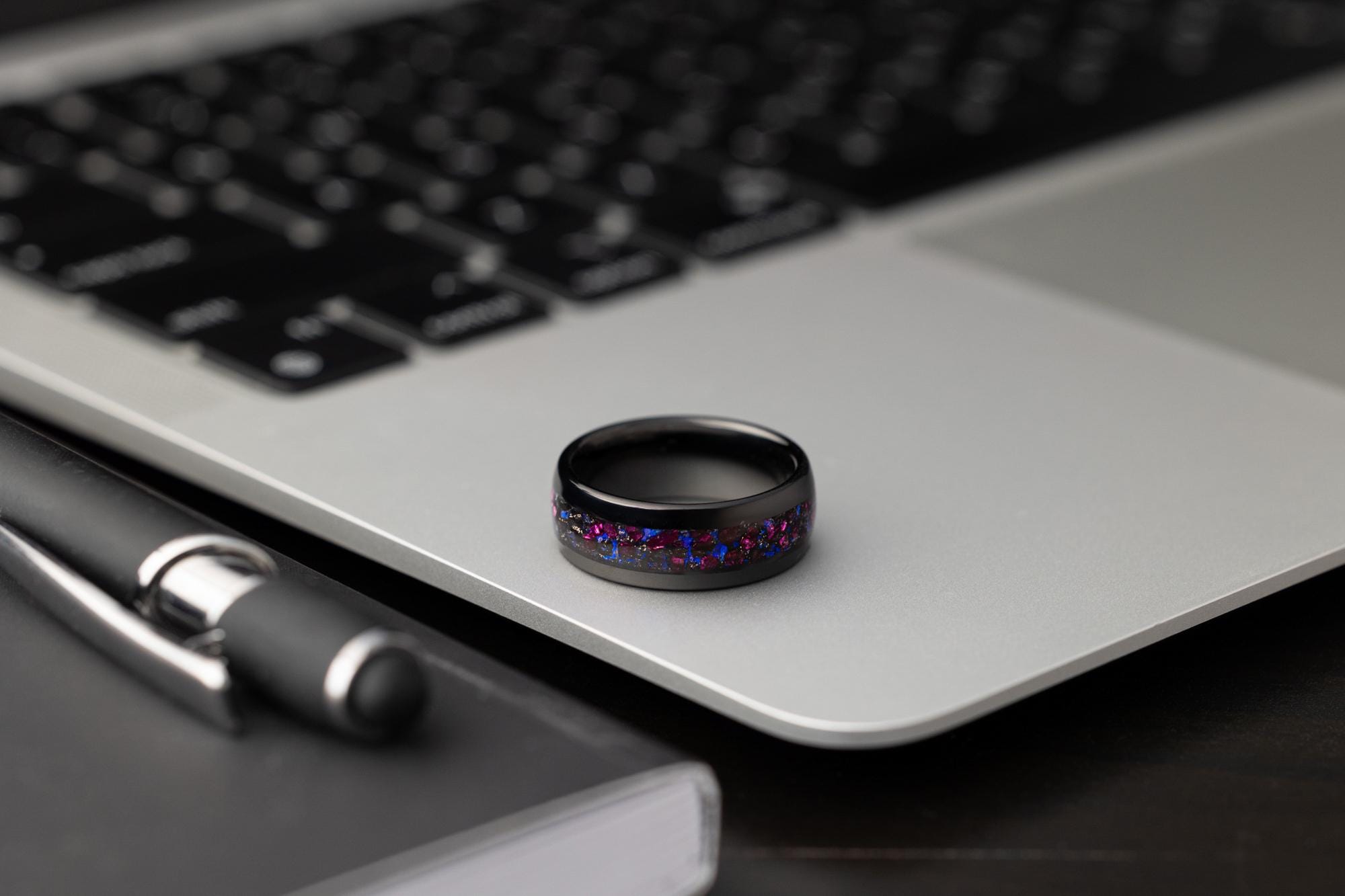 Purple Galaxy Ring, Blue Galaxy Ring, Blue Space Band, Blue & Purple Galaxy Band, Purple Crystal Stone Ring, Wedding Ring for Men, 8mm