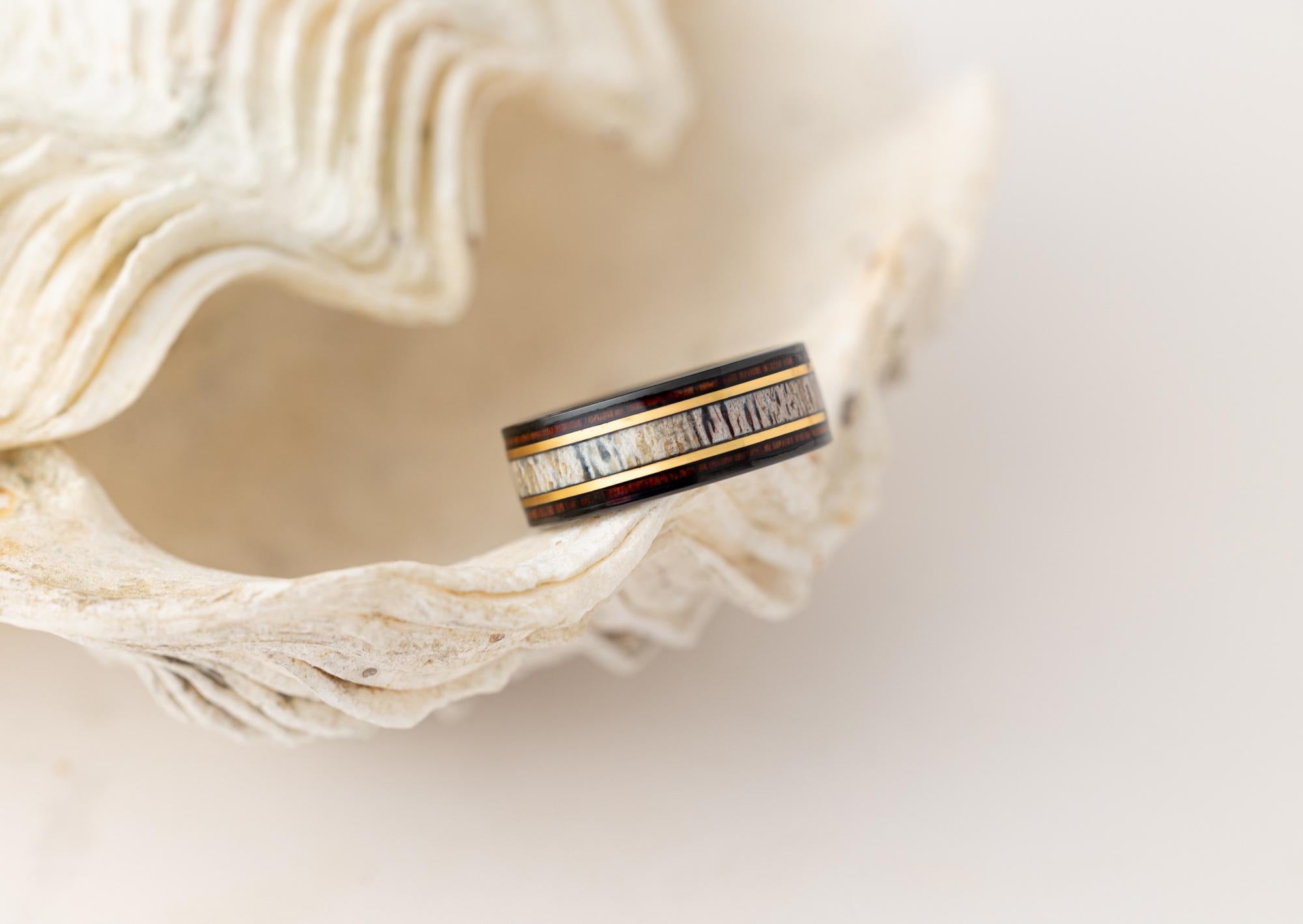 Whiskey Barrel Ring, Deer Antler Band, Moose Antler Ring, Antler and Wood Ring, Whisky Barrel Band, Wood Antler Ring, Mens Wedding Band, 8mm