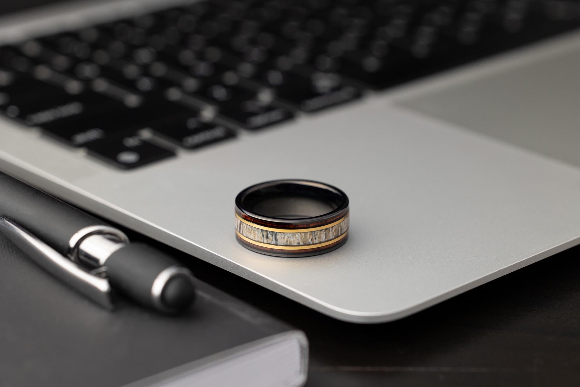 Whiskey Barrel Ring, Deer Antler Band, Moose Antler Ring, Antler and Wood Ring, Whisky Barrel Band, Wood Antler Ring, Mens Wedding Band, 8mm