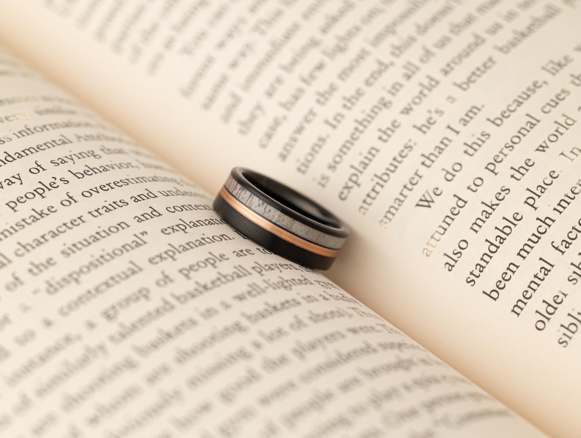 Deer Antler Ring, Black Tungsten Ring, Antler Black Tungsten Ring, Deer Wedding Band, Tungsten Ring for Men, 8mm Ring