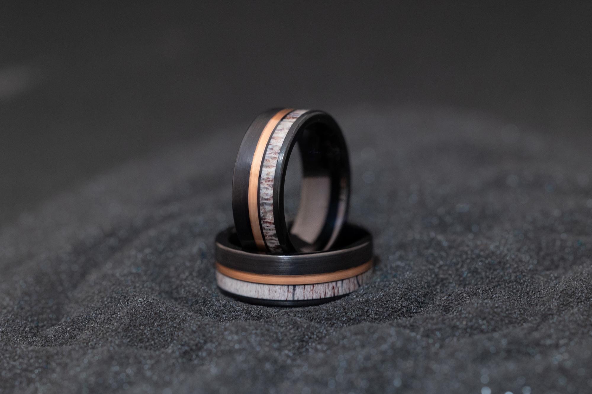 Deer Antler Ring, Black Tungsten Ring, Antler Black Tungsten Ring, Deer Wedding Band, Tungsten Ring for Men, 8mm Ring