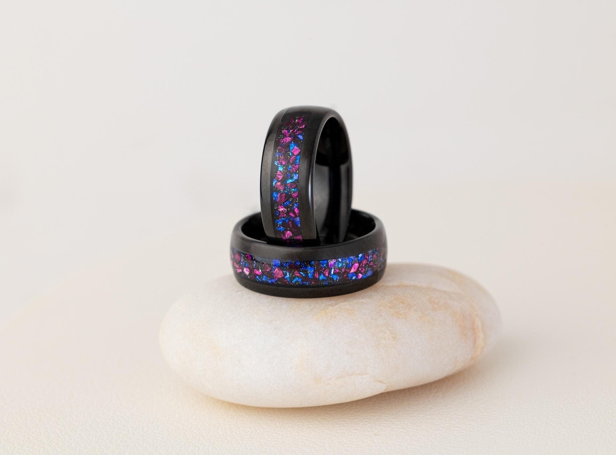 Purple Galaxy Ring, Blue Galaxy Ring, Blue Space Band, Blue & Purple Galaxy Band, Purple Crystal Stone Ring, Wedding Ring for Men, 8mm