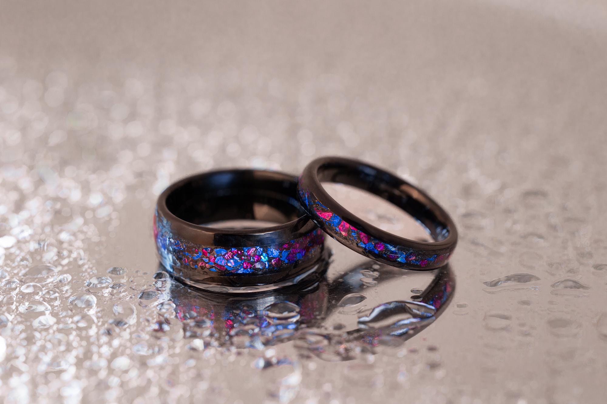 Purple Galaxy Couple Set Rings, Blue & Purple Galaxy Band, Purple Crystal Stone Ring, Matching Set Rings, Matching Wedding Rings, Couple Set