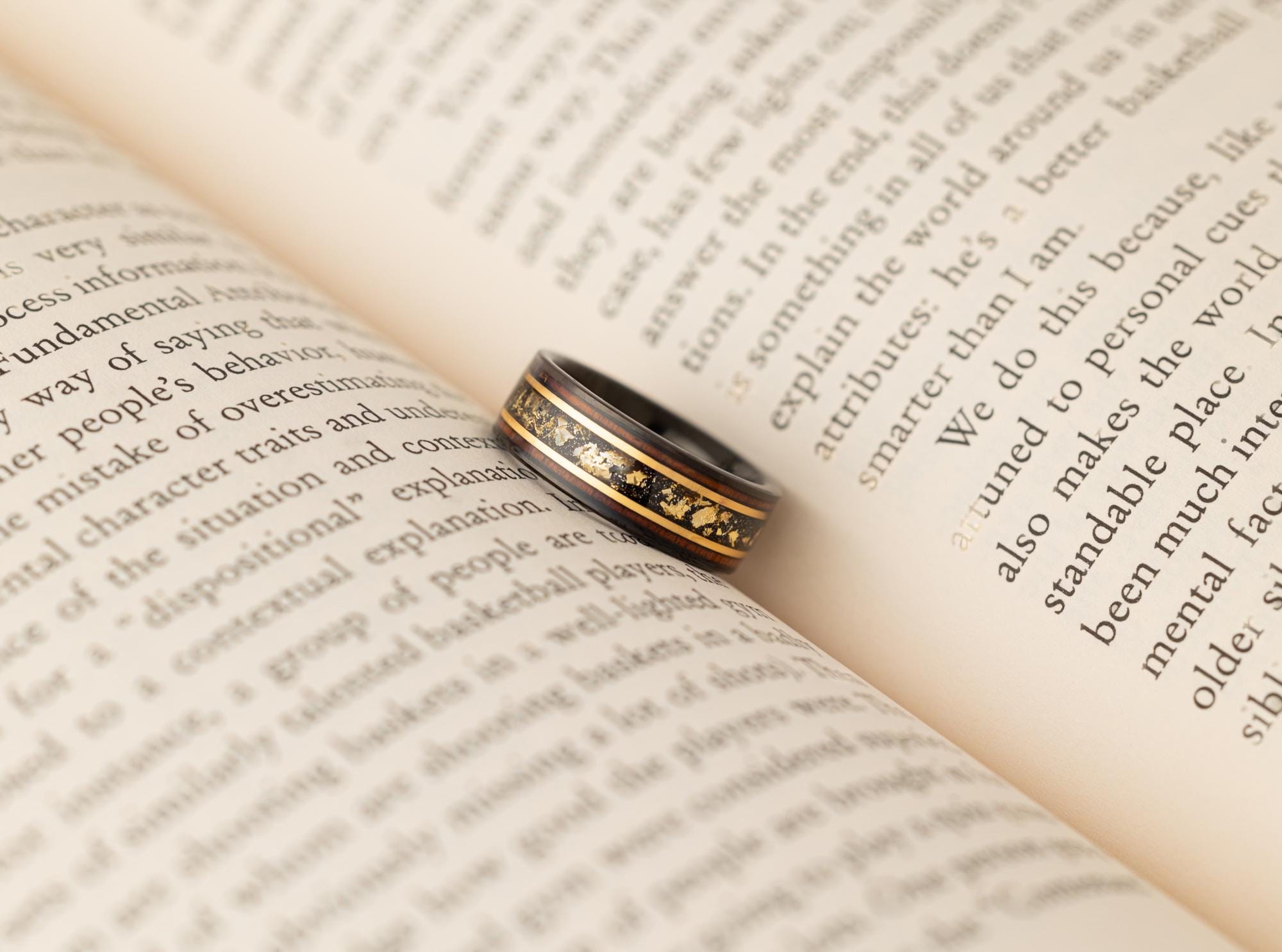 Whiskey Barrel Ring with Gold Leaf, Gold Leaf and Wood Ring, Whisky Barrel Band, Wood Ring with Gold Leaf, Men's Wedding Band, 8mm Ring