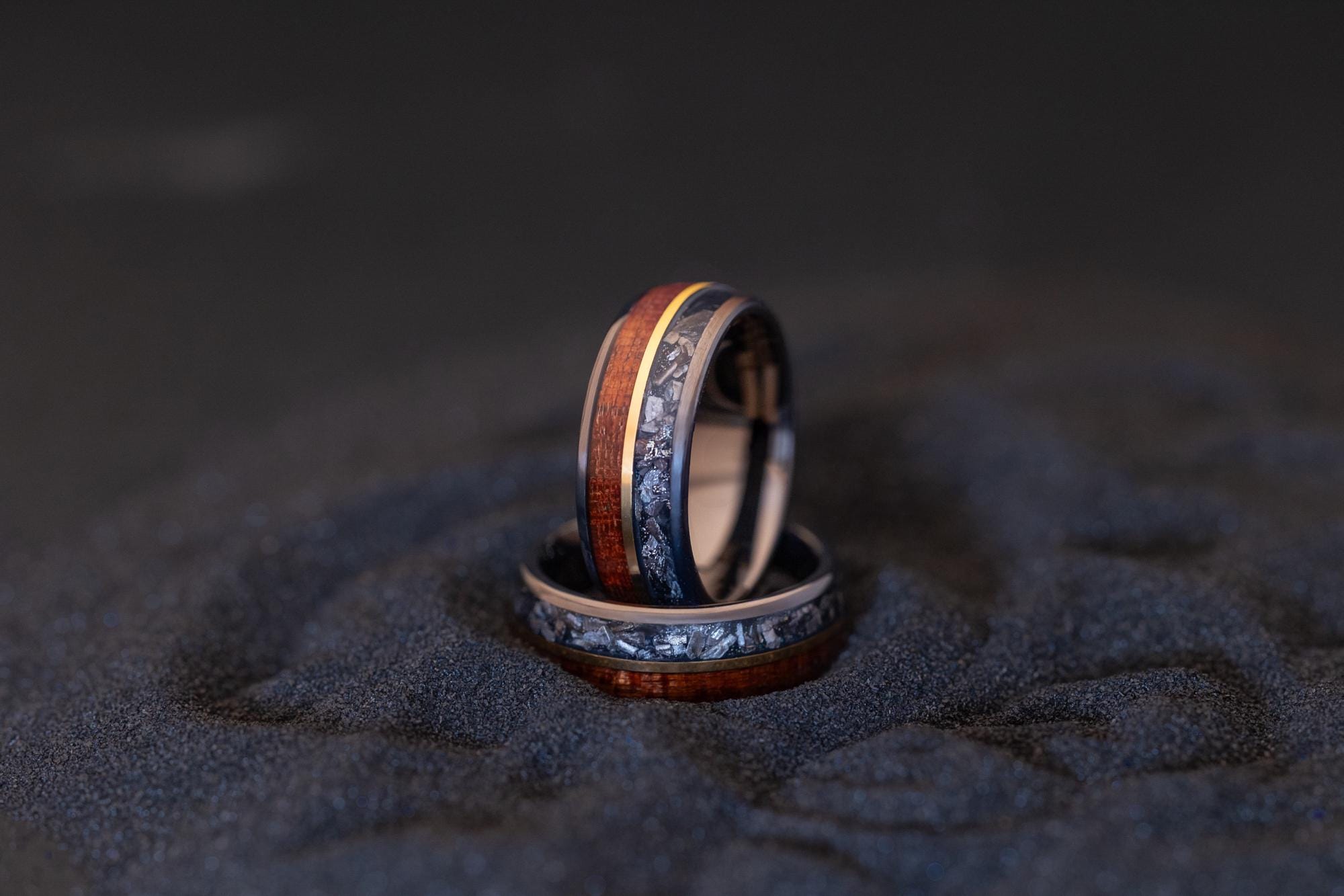 Meteorite Ring and Whiskey Barrel Ring, Meteorite Wood Band, Meteorite & Wood Ring, Tungsten Ring For Men, Wedding Band, Ring for Him, 8mm