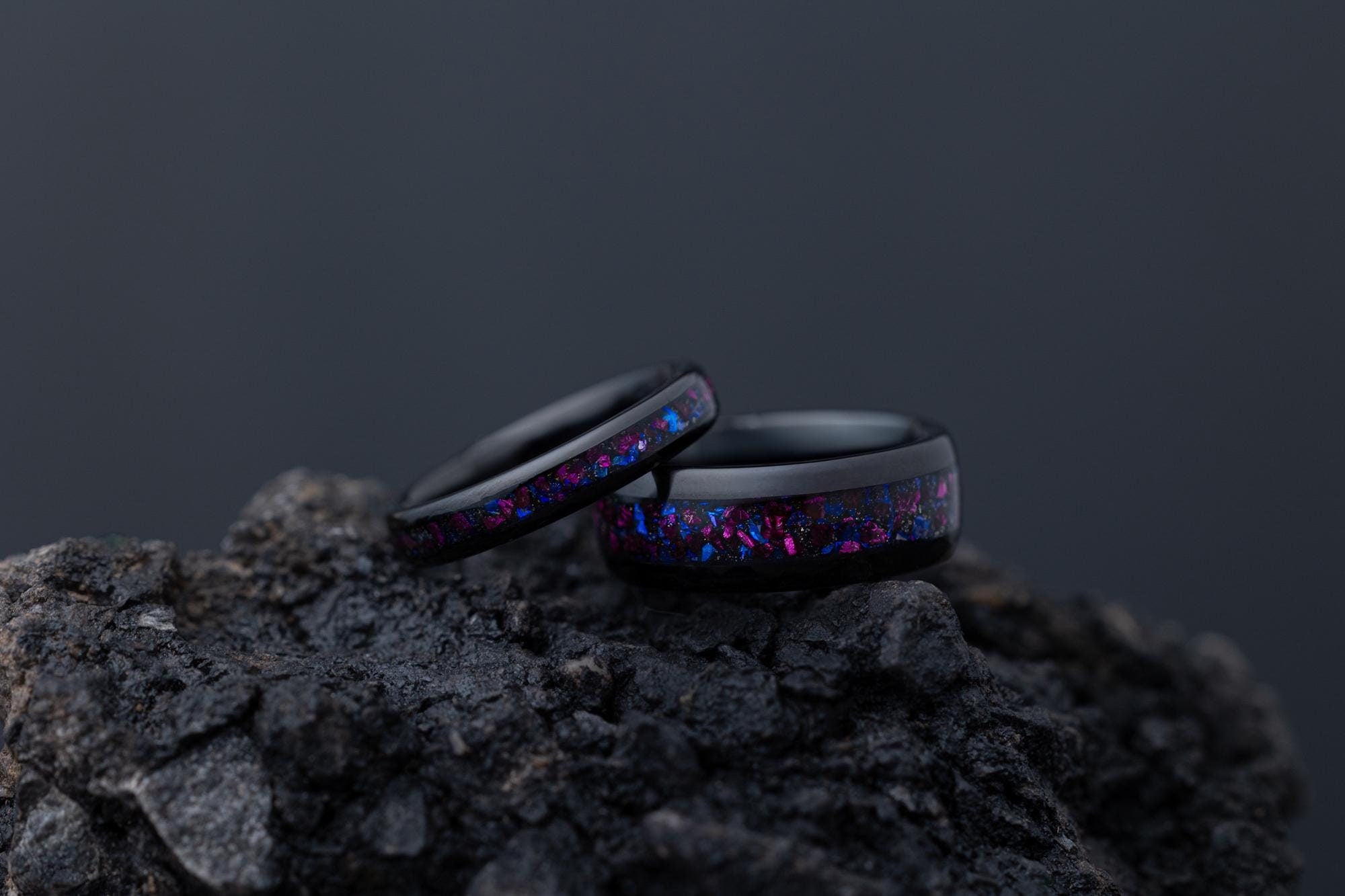 Purple Galaxy Couple Set Rings, Blue & Purple Galaxy Band, Purple Crystal Stone Ring, Matching Set Rings, Matching Wedding Rings, Couple Set