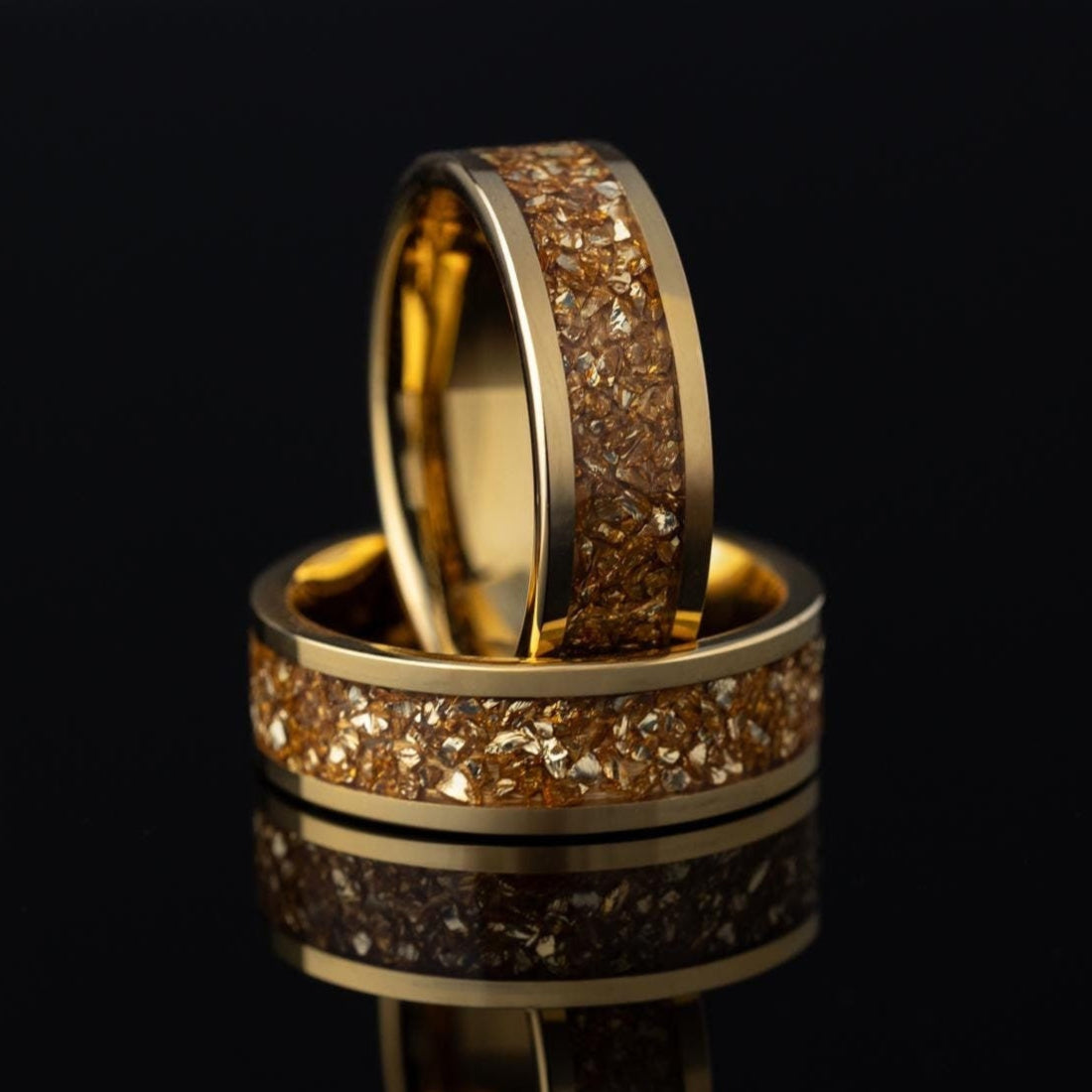 24K Gold Ring, Meteorite Ring, Wedding Band, Meteorite Tungsten Ring, Meteorite Band, Handmade Ring, Wedding Band, Ring for Men, Ring, 8mm