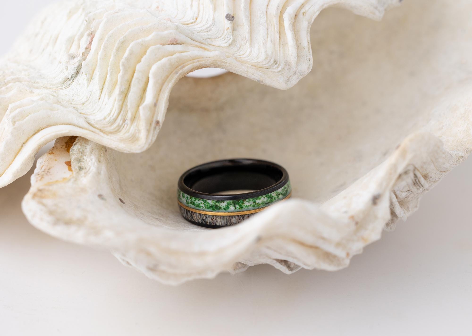 Moss Agate Band, Deer Antler Ring, Moss Agate Antler Ring, Deer Antler Ring, Tungsten Ring, Moss Agate and Antler Ring, Wedding Band, 8mm