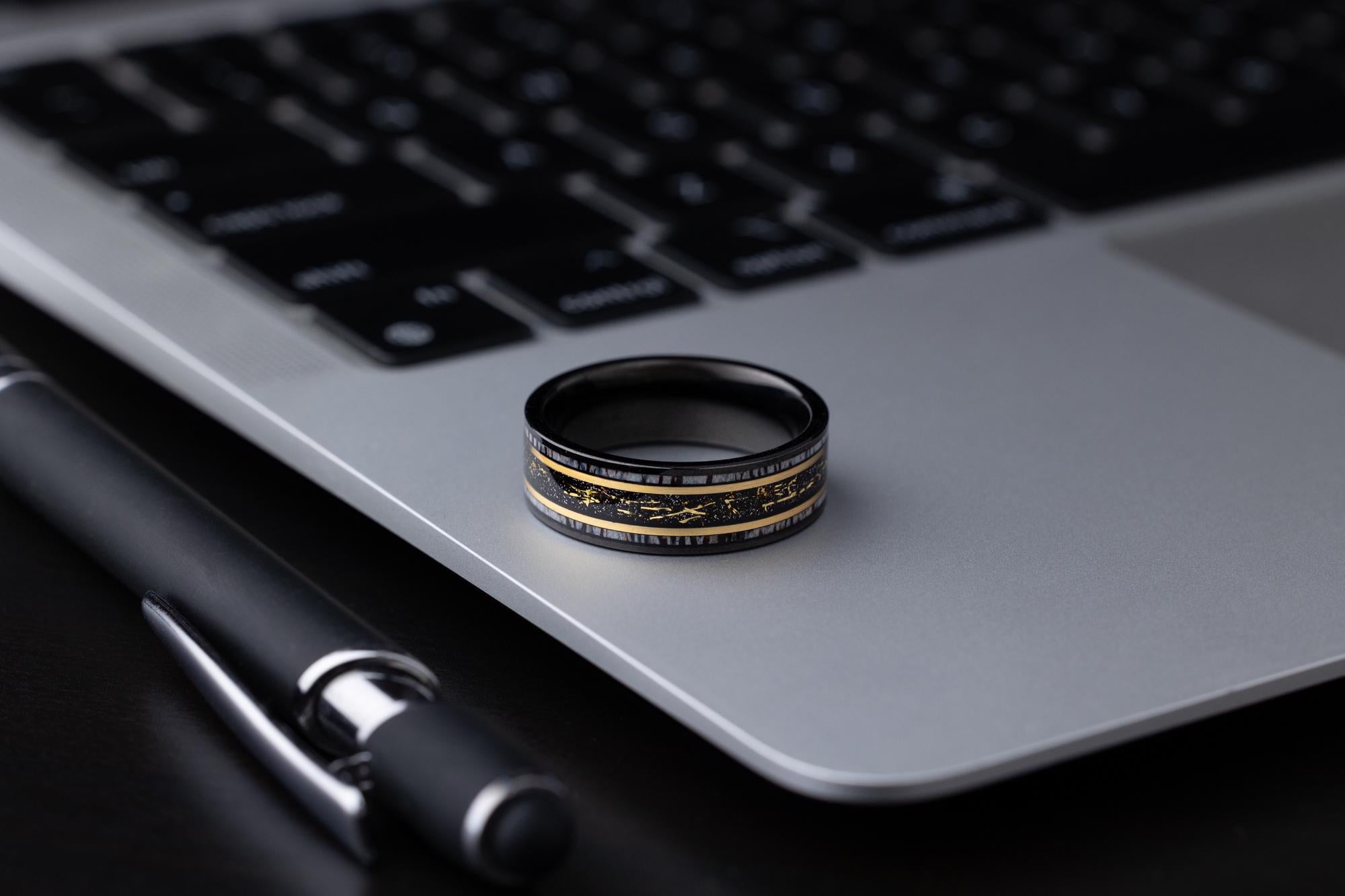 Cosmic Galaxy Band, Deer Antler Band, Deer Antler Ring, Gold Space Galaxy Ring, Antler Tungsten Ring, Wedding Band, Mens Tungsten Ring, 8mm