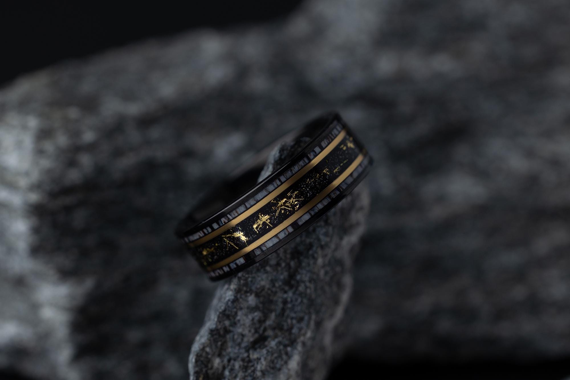 Cosmic Galaxy Band, Deer Antler Band, Deer Antler Ring, Gold Space Galaxy Ring, Antler Tungsten Ring, Wedding Band, Mens Tungsten Ring, 8mm