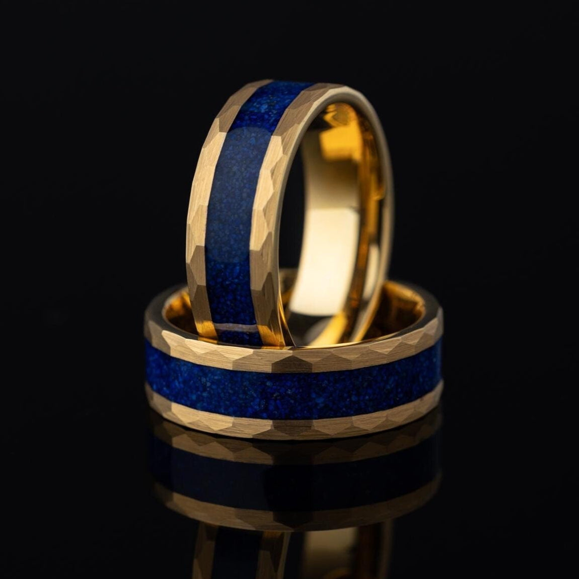 24K Gold Ring, Lapis Lazuli Tungsten Ring, Hammered Tungsten Band, Lapis Lazuli Engagement Ring, Blue Hammered Ring, Wedding Band, Ring, 8mm