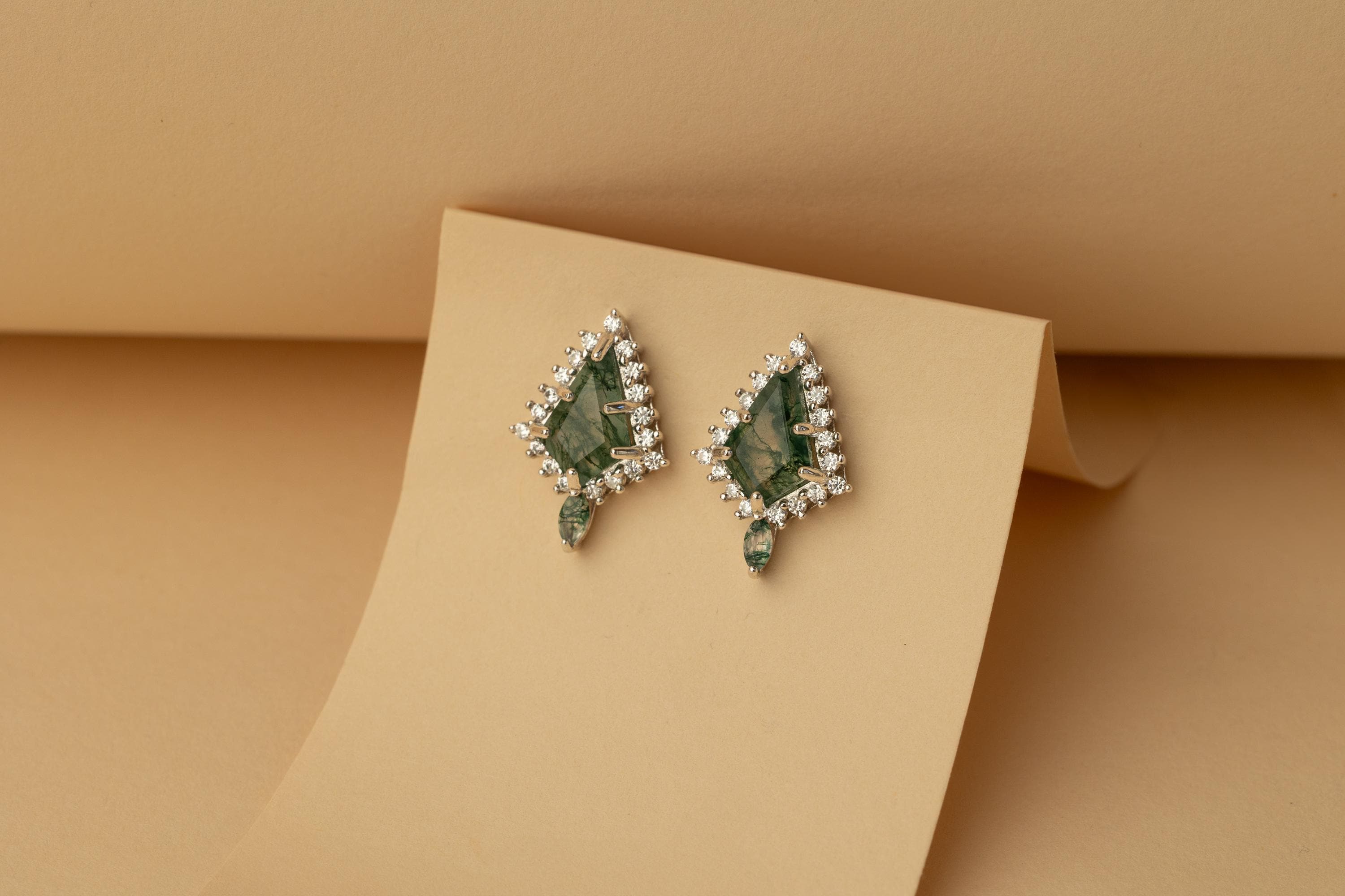 Moss Agate Ring & Necklace and Earring Set, Moss Agate Silver Set, Woman Necklace Earring Ring Set, Moss Agate Earring Ring Necklace Set
