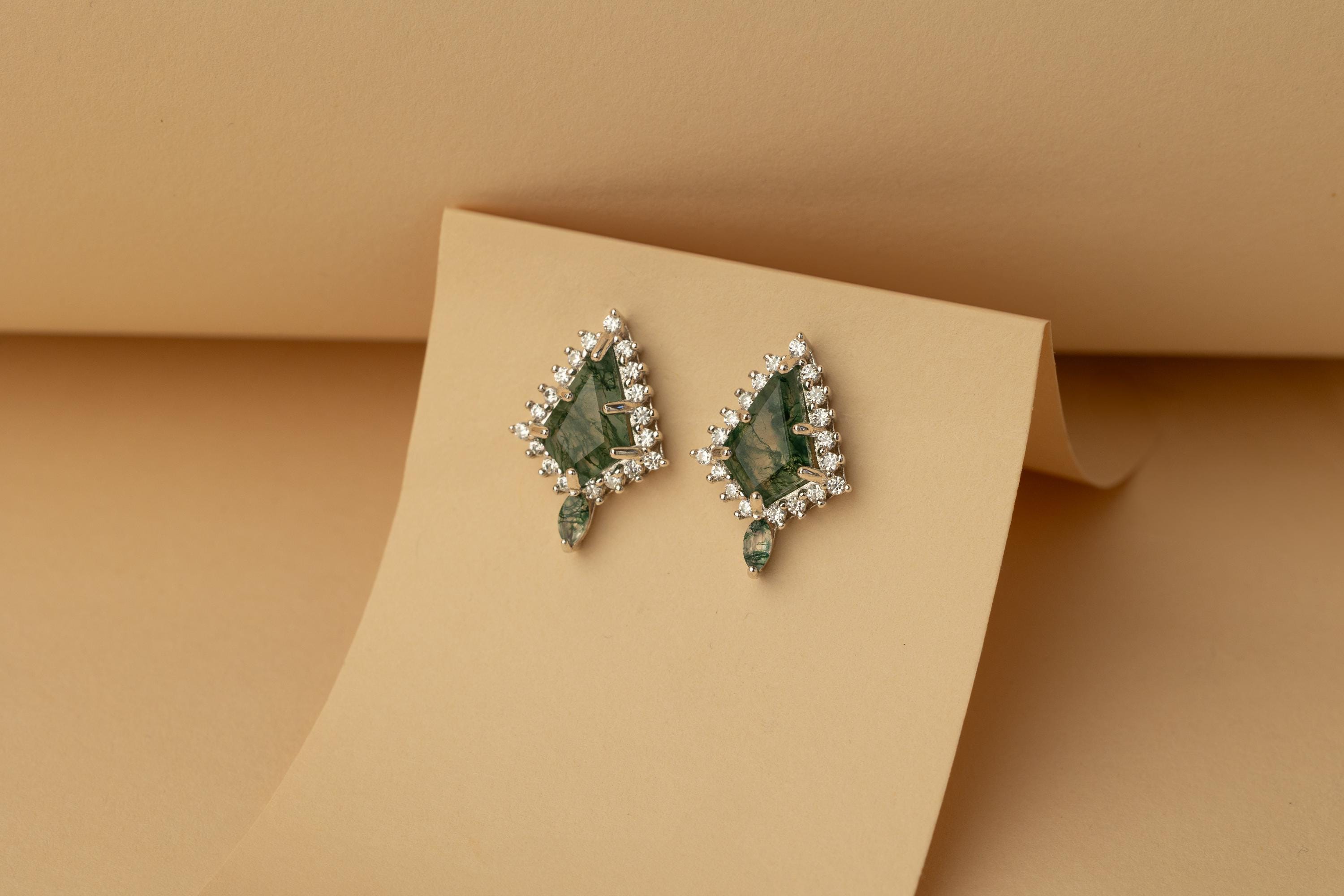 Silver Moss Agate Set, Moss Agate Earrings & Necklace Set, Woman Necklace and Earring Set, Moss Agate Earring and Necklace Set, Matching Set