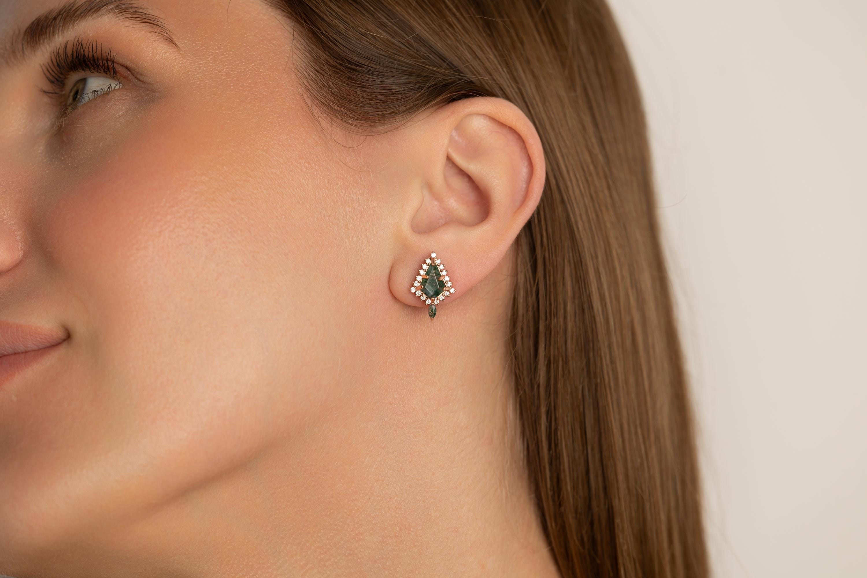 Rose Gold Moss Agate Ring & Earring Set, Moss Agate Rose Gold Matching Set, Earring and Ring Set, Rose Gold Earring and Moss Agate Ring Set
