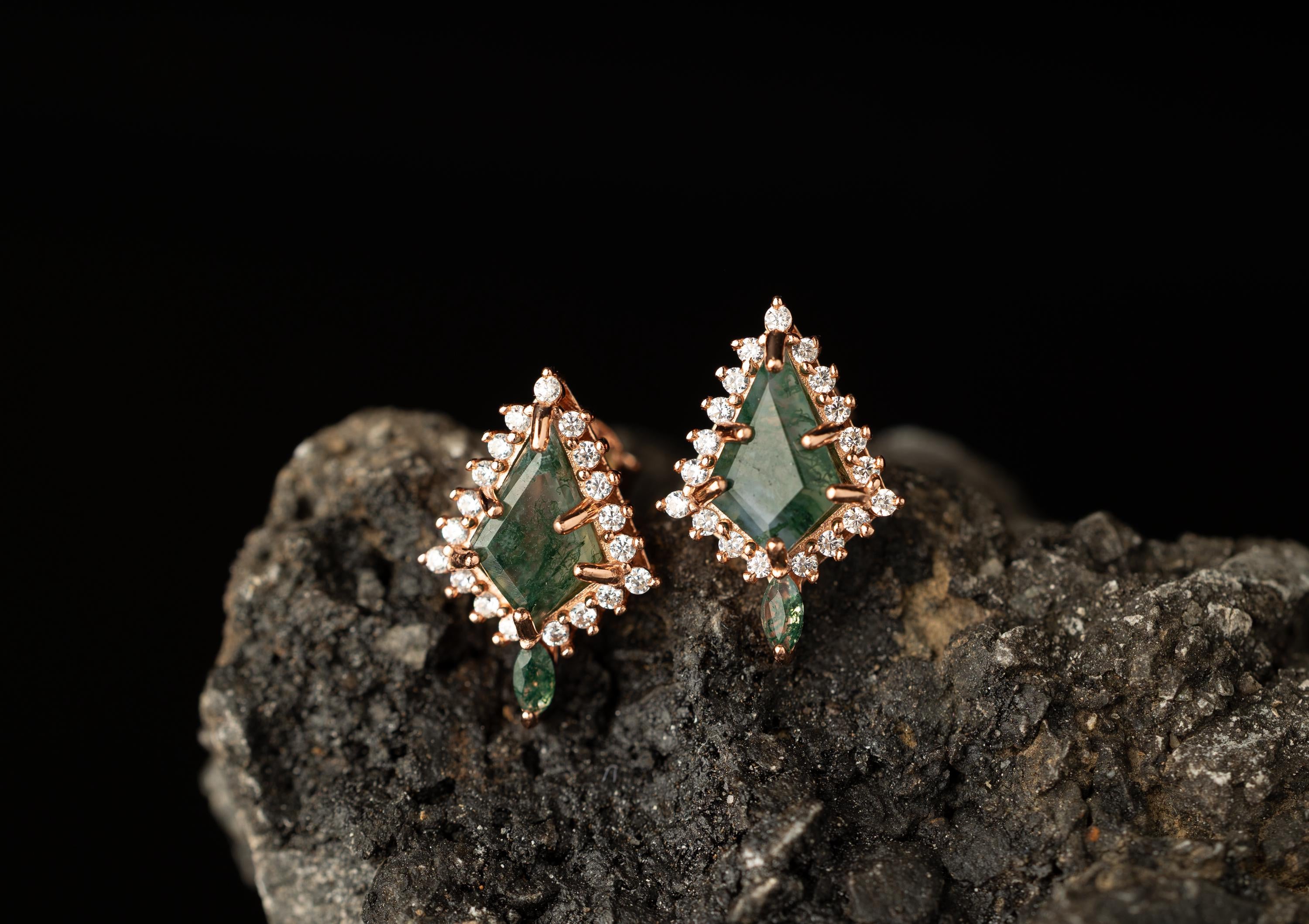 Moss Agate Rose Gold Earrings, Natural Kite Agate Earrings, Moss Agate Earring, Rose Gold Earring, Kite Moss Agate Jewelry, Moss Earrings
