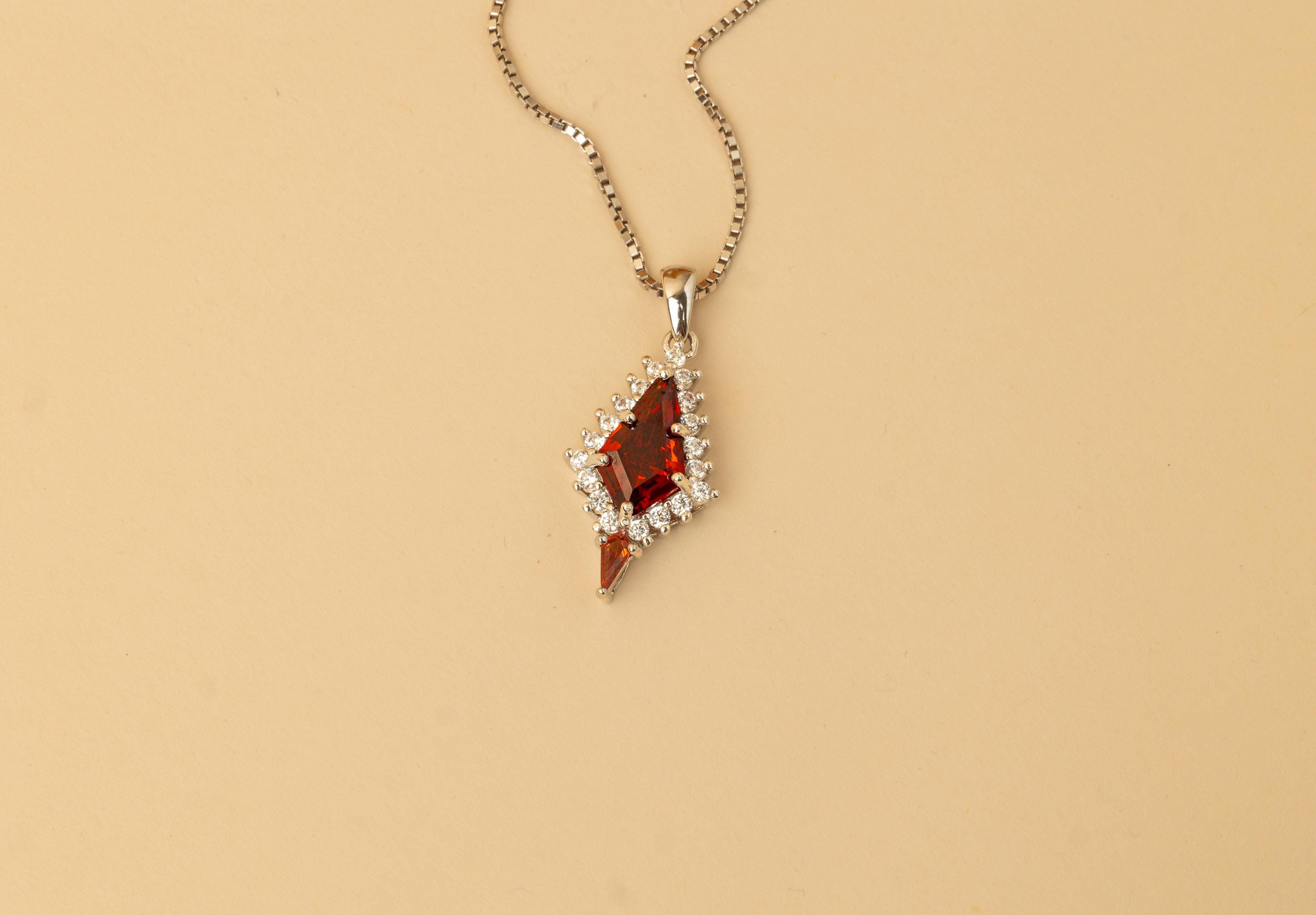 Garnet Necklace, Silver Garnet Necklace, Garnet Set for Her, Sterling Silver Necklace, Unique Necklace, Garnet Necklace Set, Red Necklace
