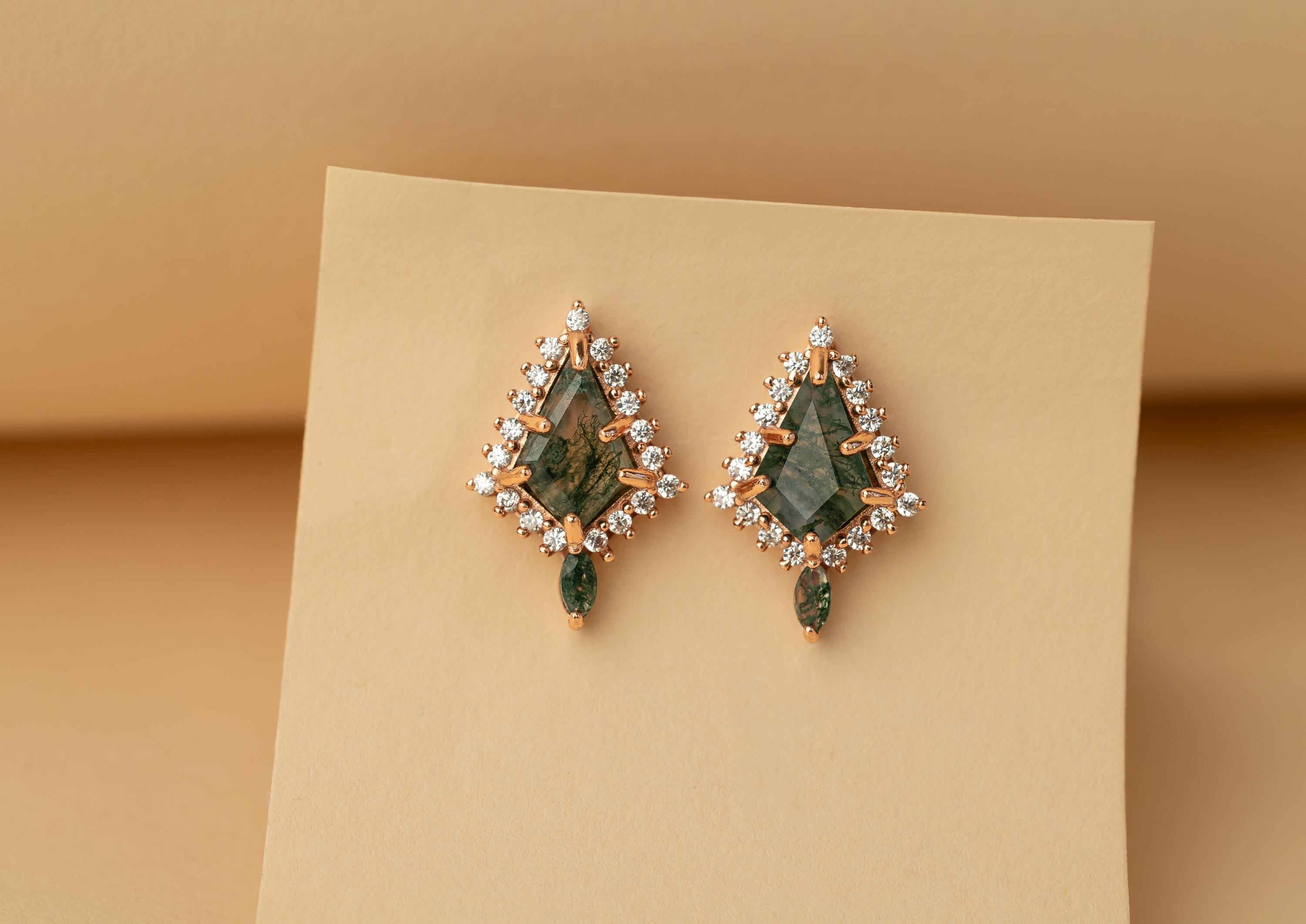 Woman Necklace and Earring Set, Rose Gold Moss Agate Earring and Necklace Set, Moss Agate Rose Gold Set, Moss Agate Earrings & Necklace Set