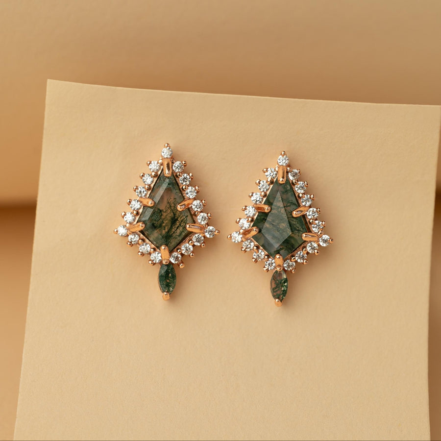 Evergreen Meadow - Moss Agate Rose Gold Earrings