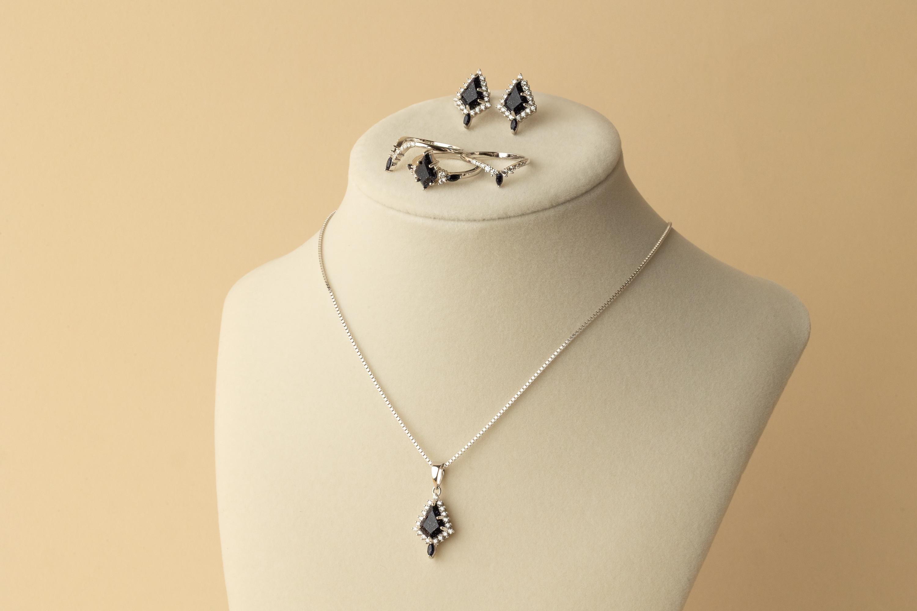 Blue Sandstone Galaxy Necklace & Earrings, Blue Galaxy Sandstone Necklace, Space Necklace, Nebula Earrings, Sterling Silver Matching Set