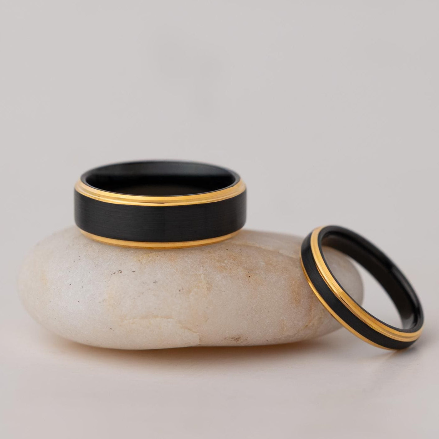 Brushed Black Tungsten Ring: 24k Gold Plated Band, Couples Wedding Rings