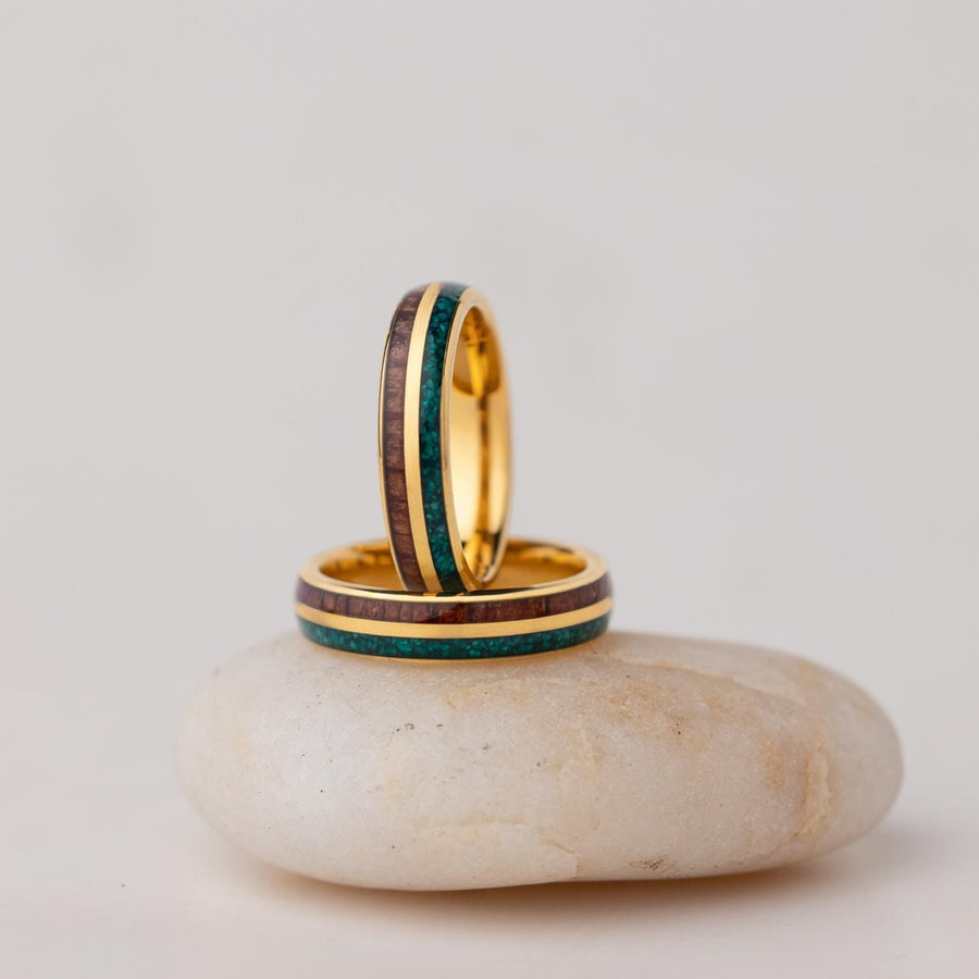 Emerald Koa Island - Malachite & Koa Wood Ring, 5mm Width