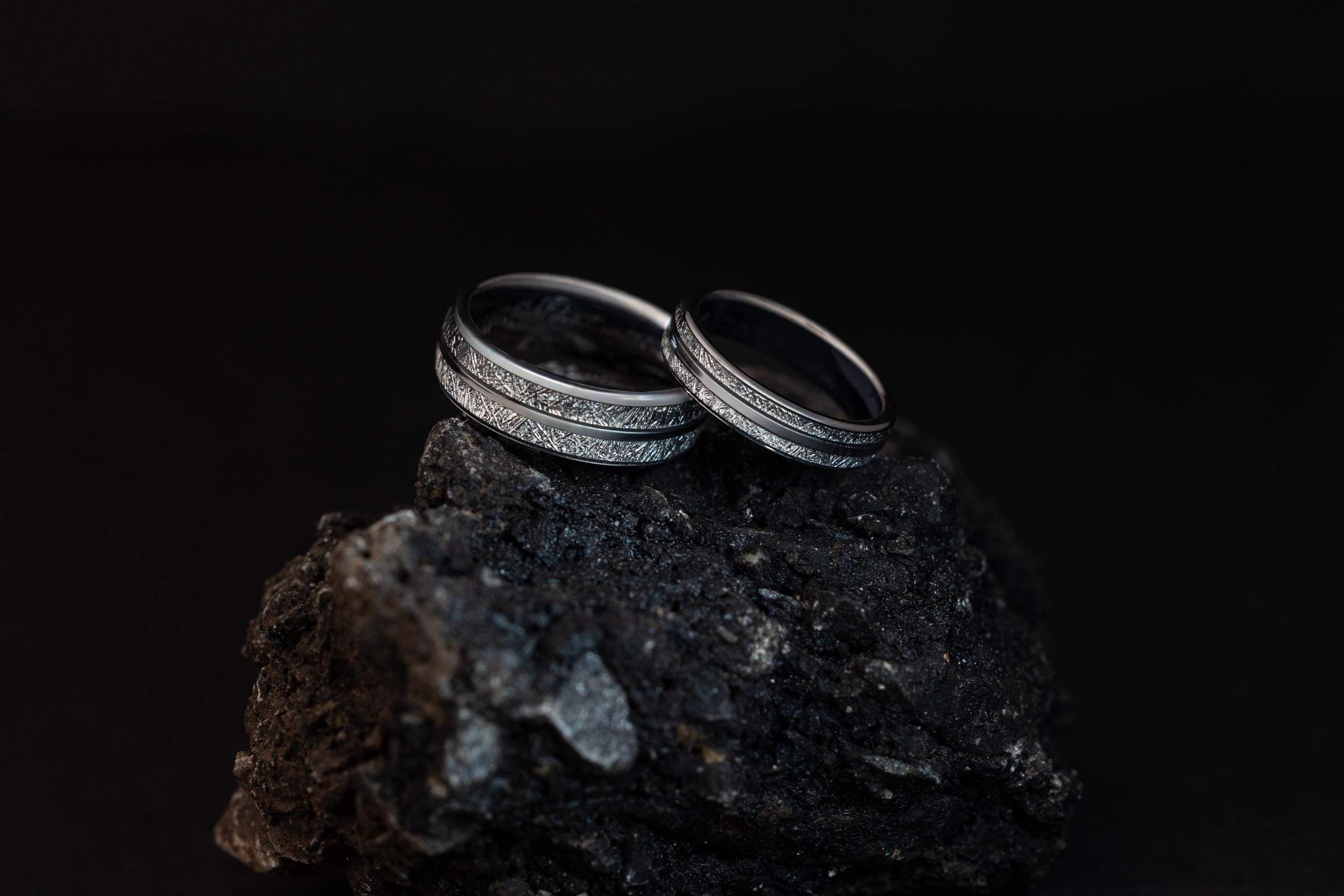 Silver Meteorite Tungsten Wedding Band - Couples Ring
