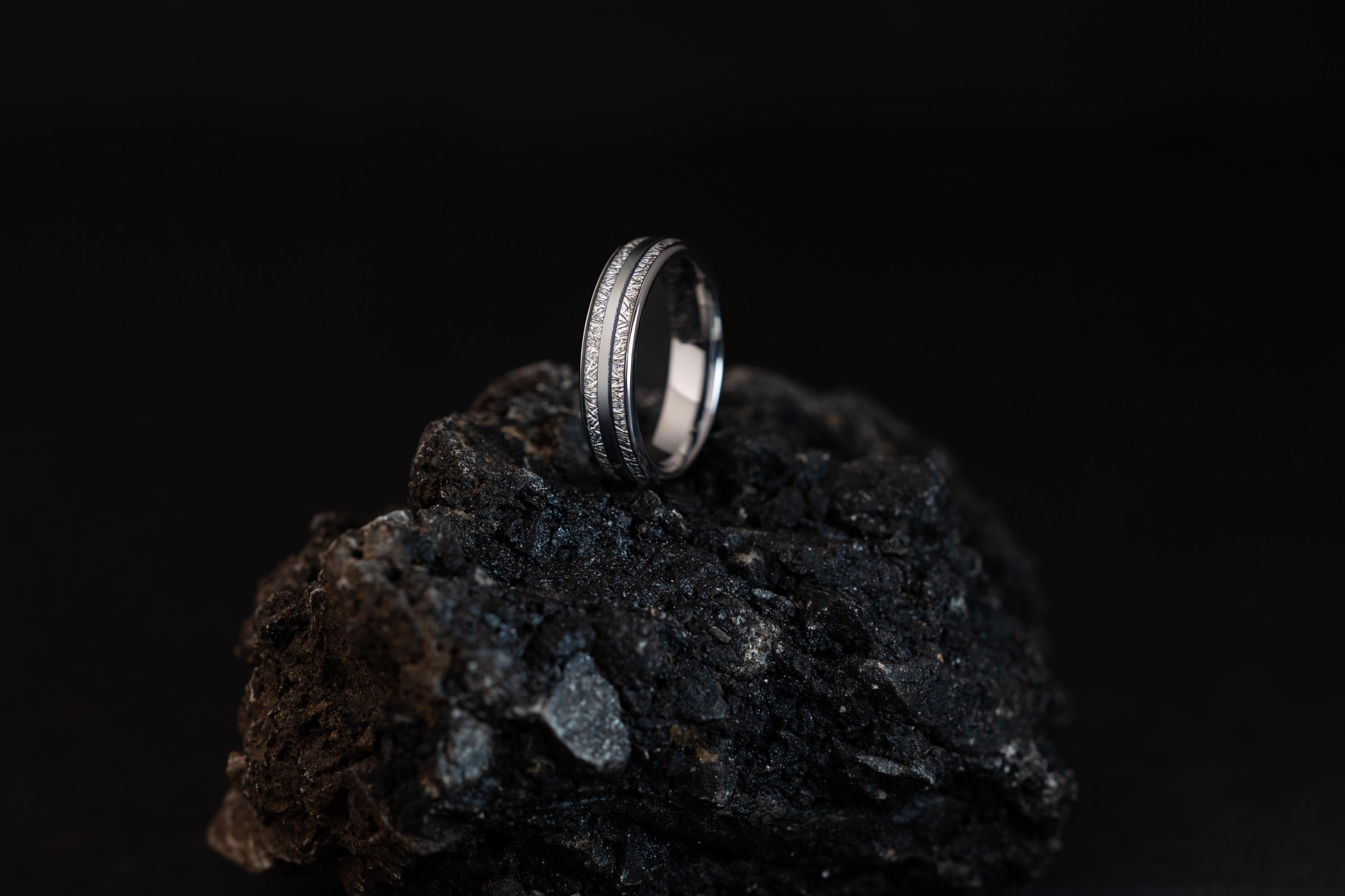 Silver Meteorite Tungsten Wedding Band - Couples Ring