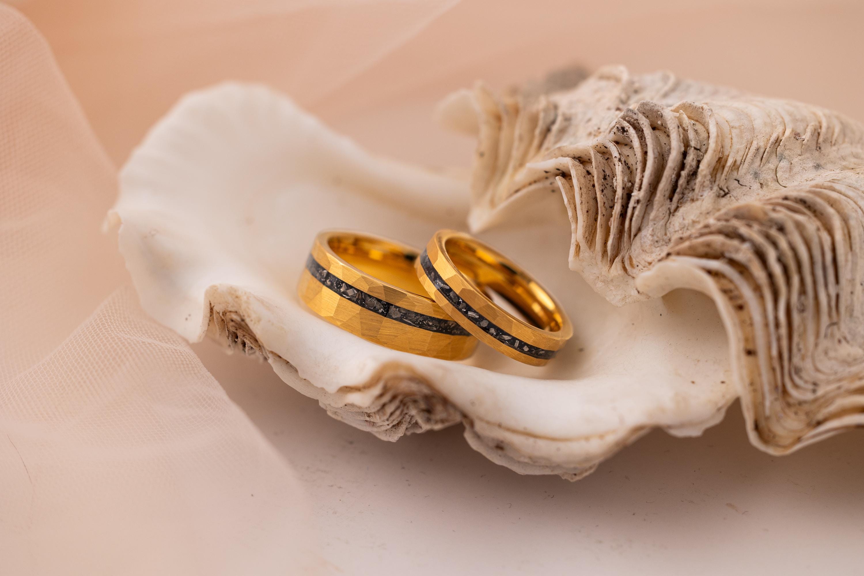 Hammered Gold Meteorite Ring: 24K Tungsten Wedding Band (5mm)