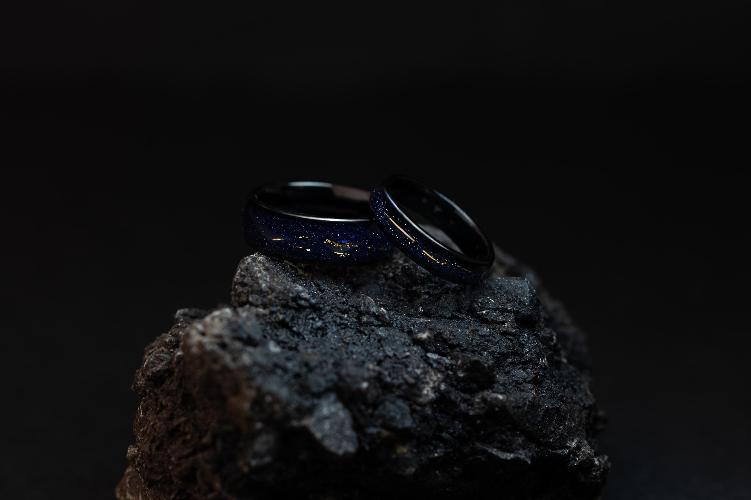 Tungsten Wedding Band: Cosmic Galaxy Ring with Gold Inlay (8mm)