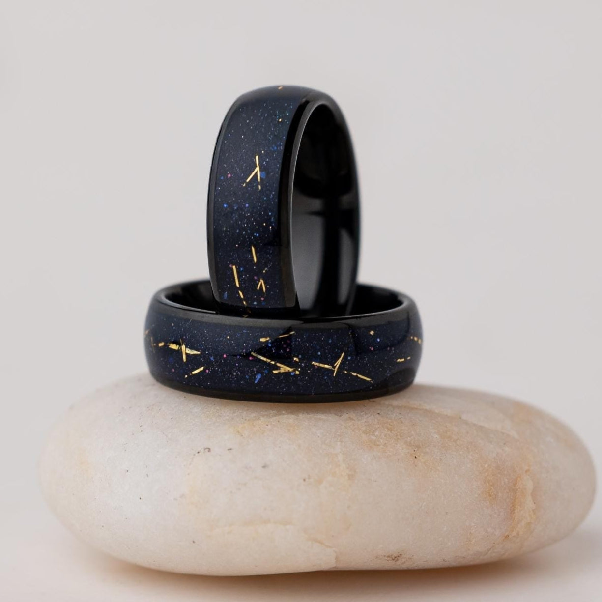 Tungsten Wedding Band: Cosmic Galaxy Ring with Gold Inlay (8mm)