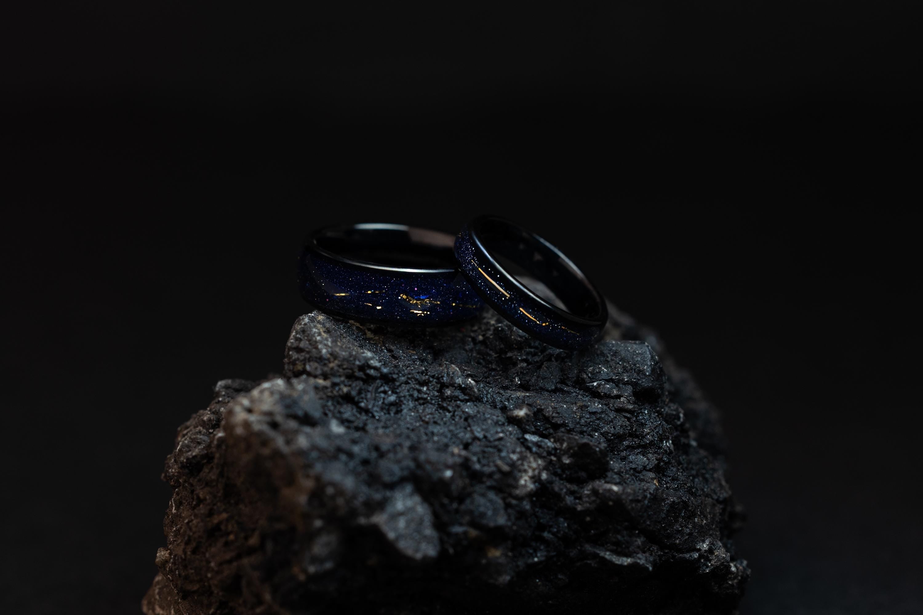 Cosmic Galaxy Tungsten Ring: Gold Inlay Meteorite Wedding Band, 5mm