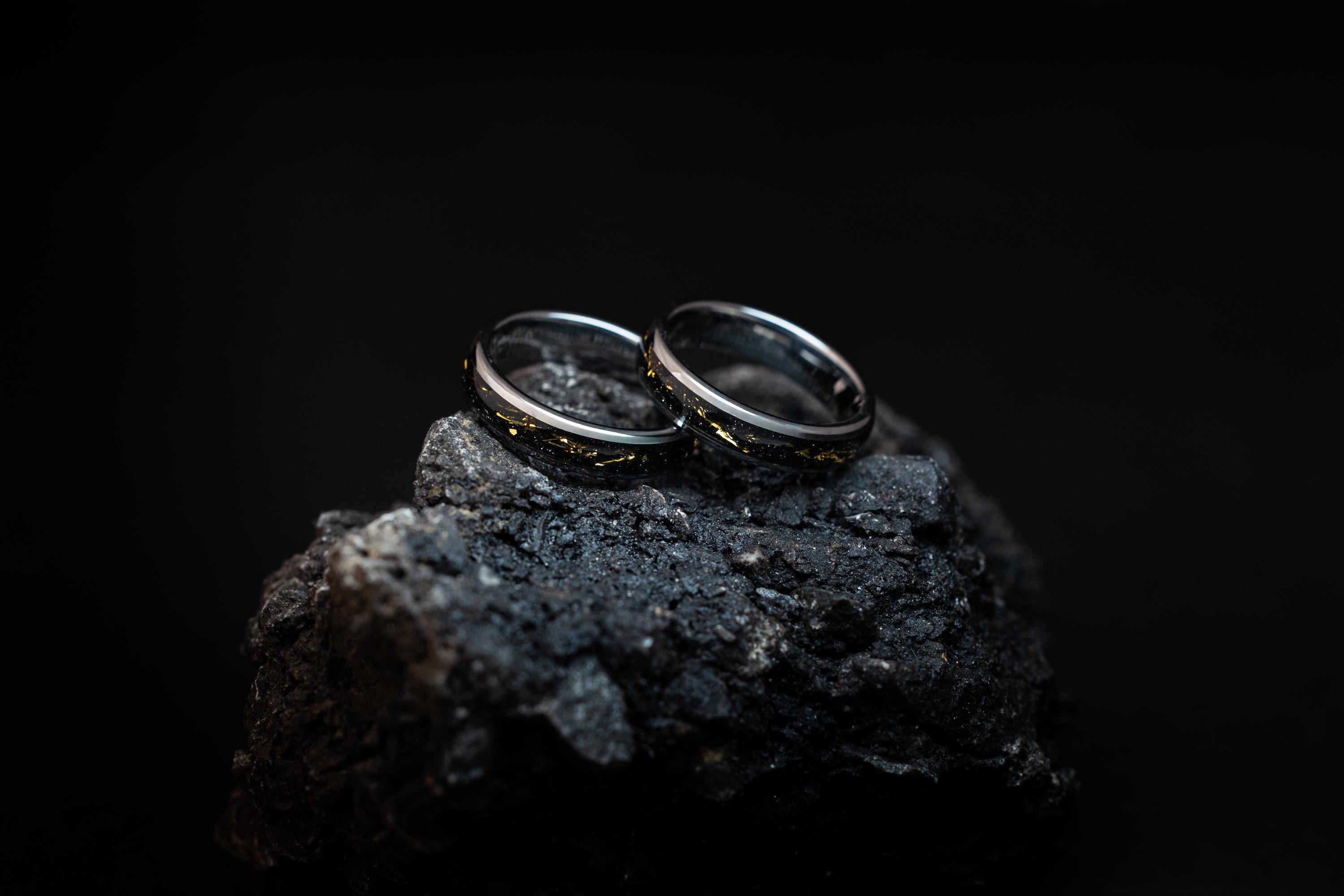 Cosmic Galaxy Silver Ring with Gold Foil (5mm), Tungsten Wedding Band
