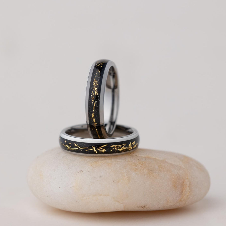 Golden Streak - Cosmic Galaxy Ring, Tungsten Wedding Ring, 5mm Width