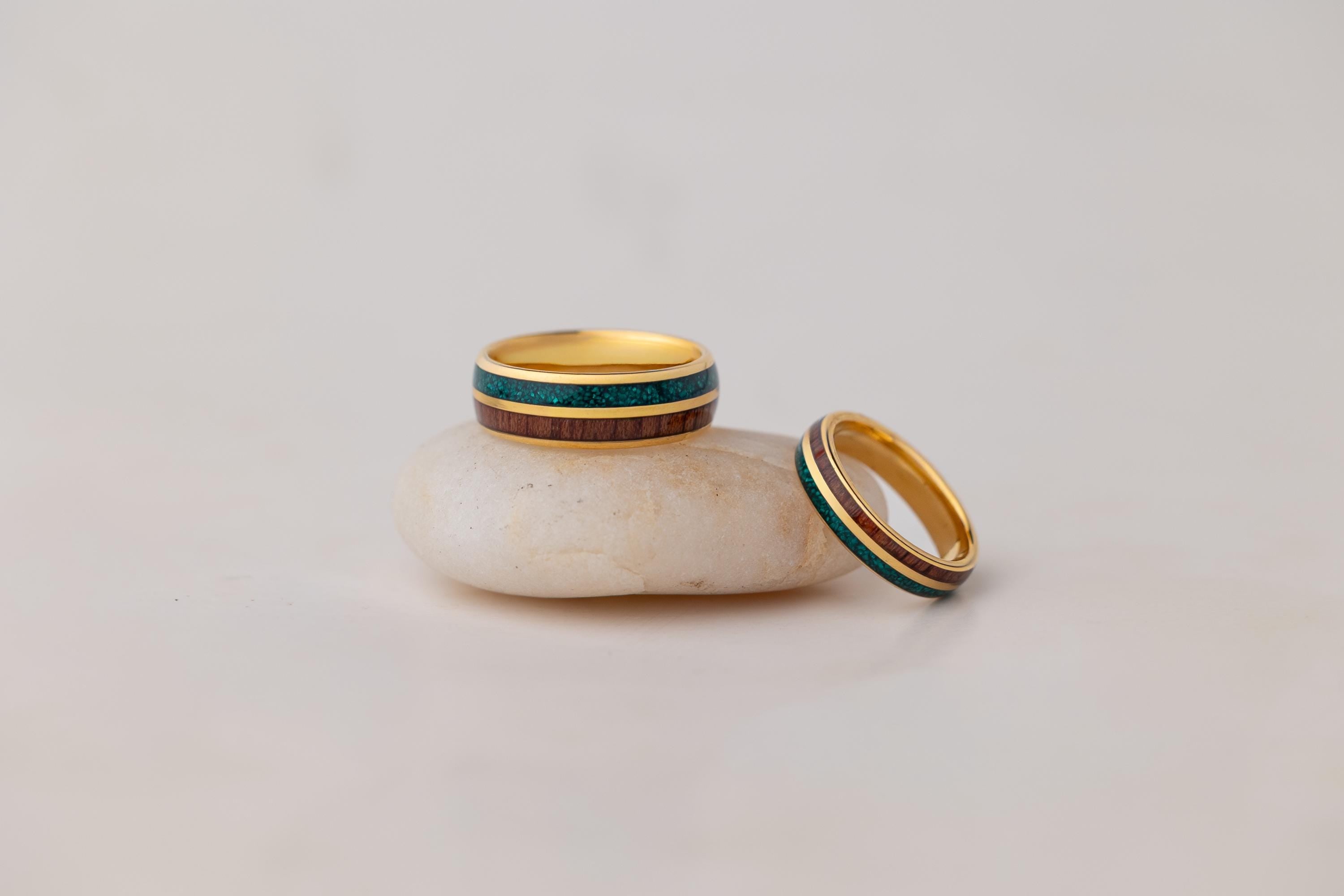 Malachite & Koa Wood Tungsten Ring - 5mm Wedding Band