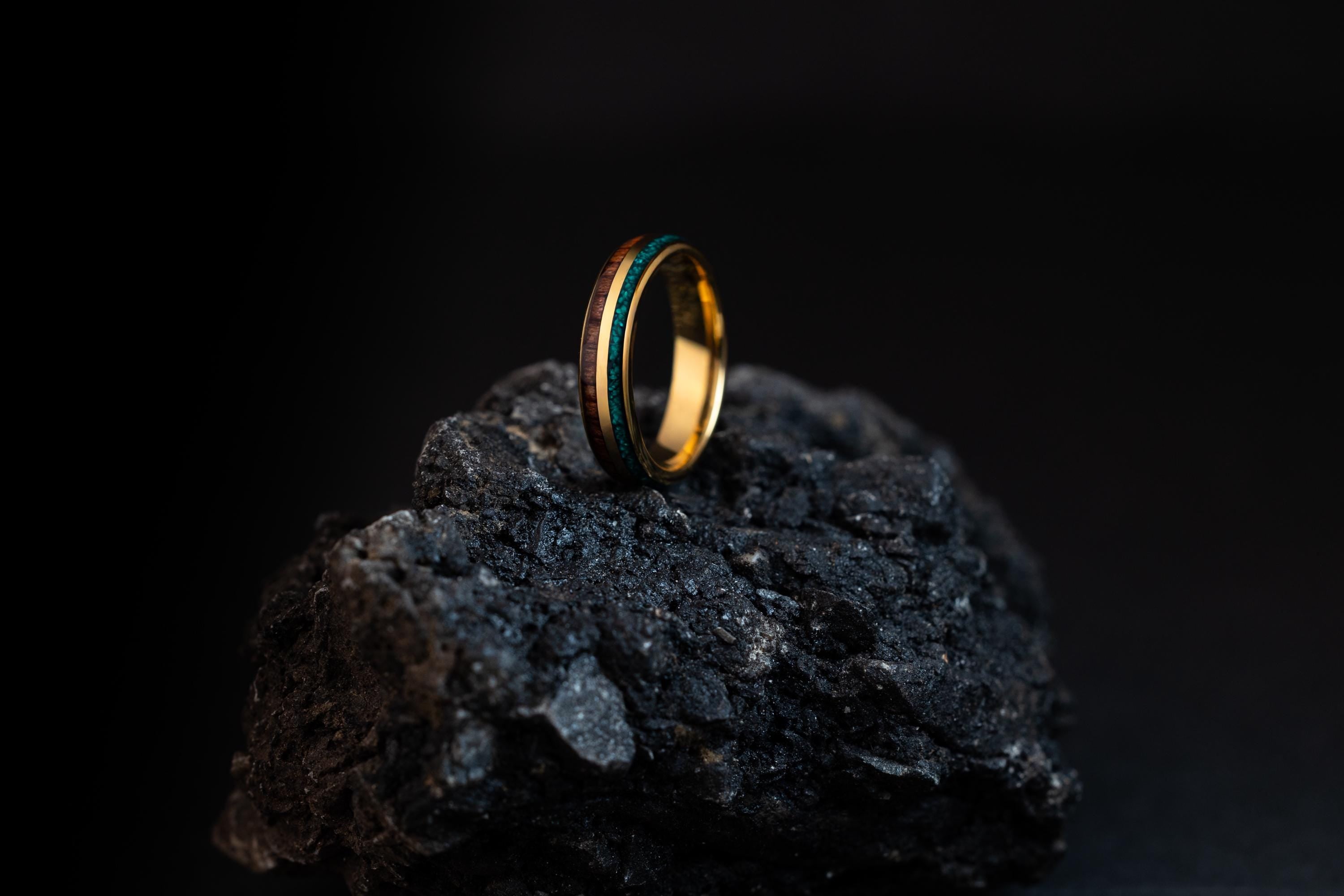 Malachite & Koa Wood Tungsten Wedding Ring Set