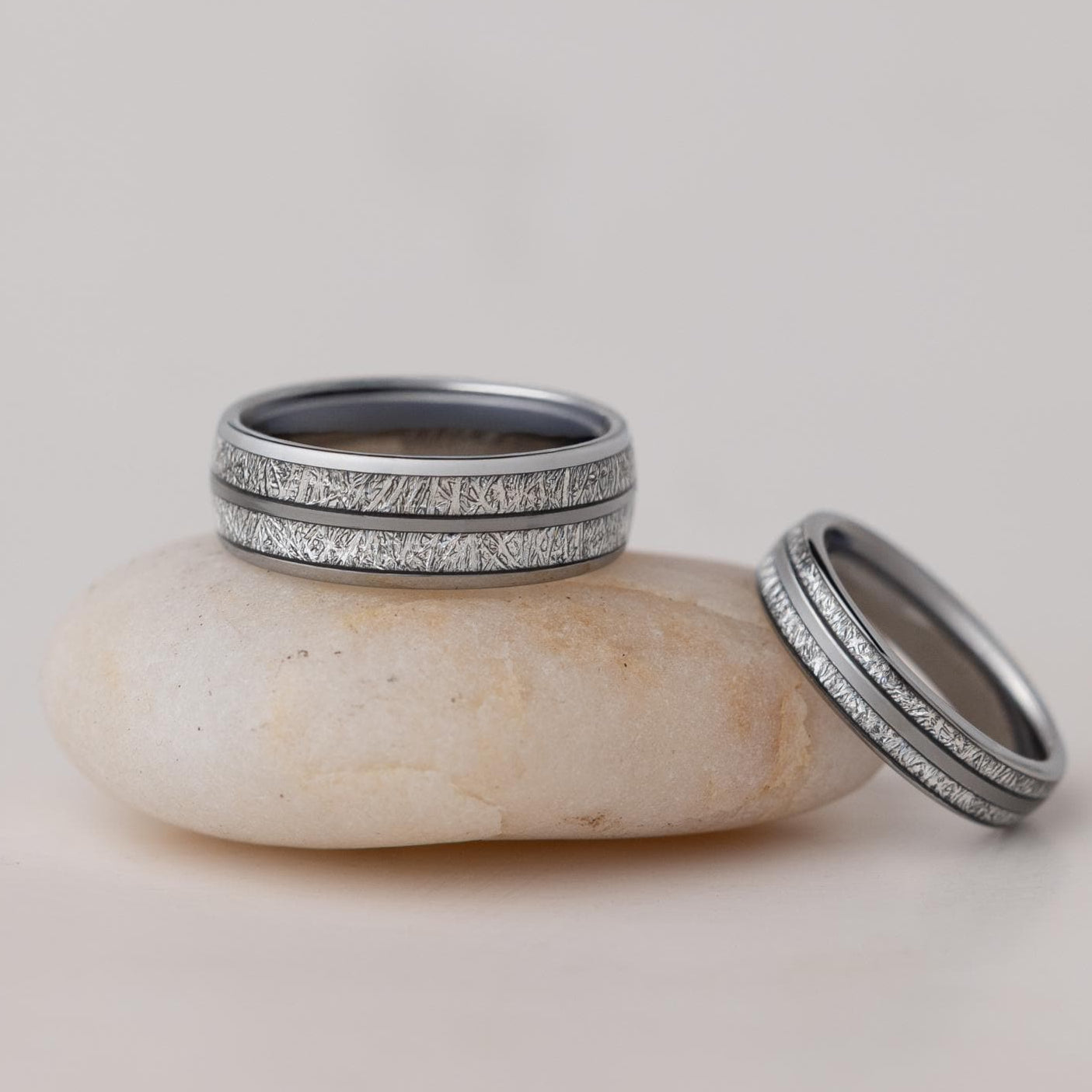 Silver Meteorite Tungsten Wedding Band - Couples Ring