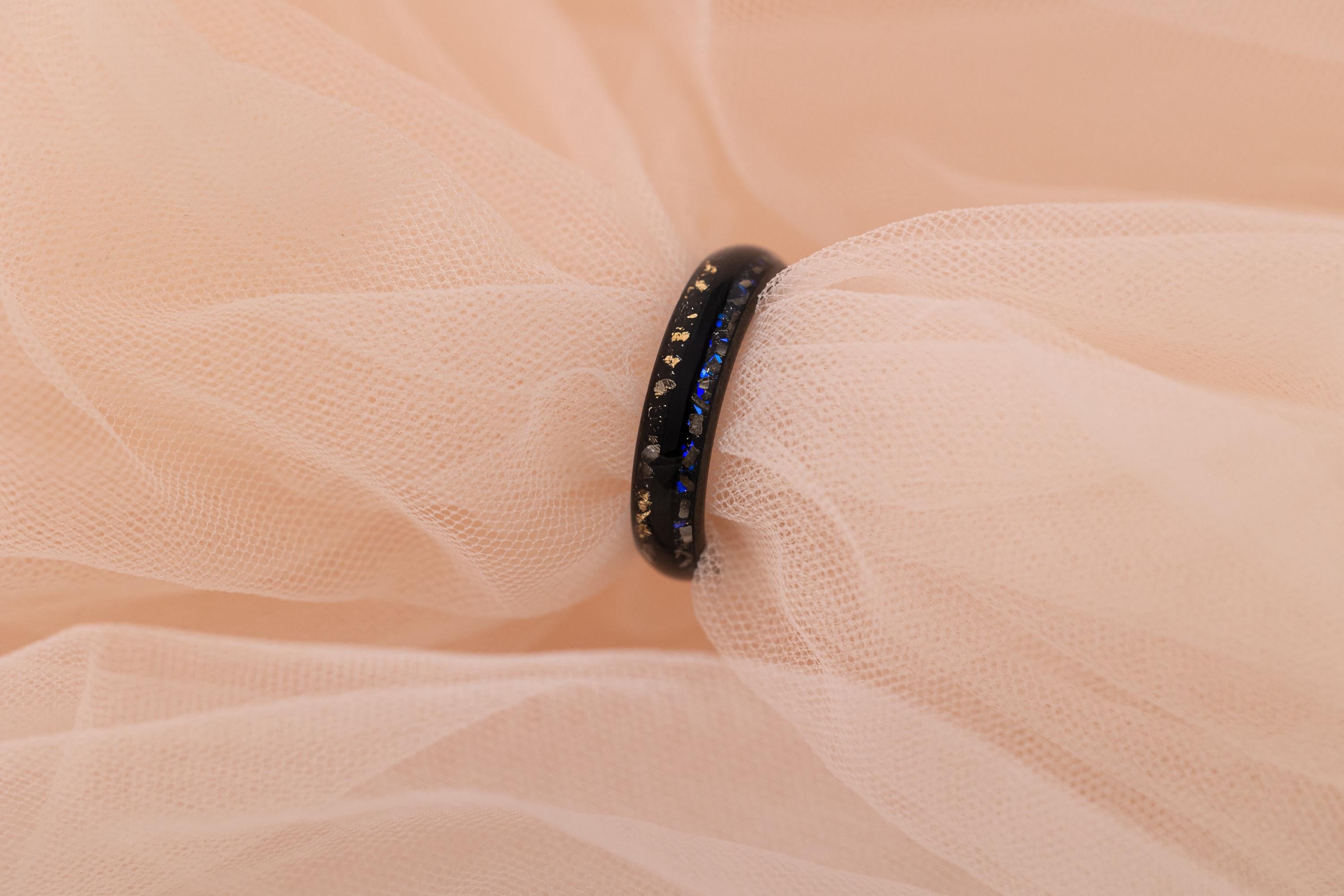 Tungsten Meteorite Wedding Band: Nebula & Crushed Gold Leaf Ring (5mm)